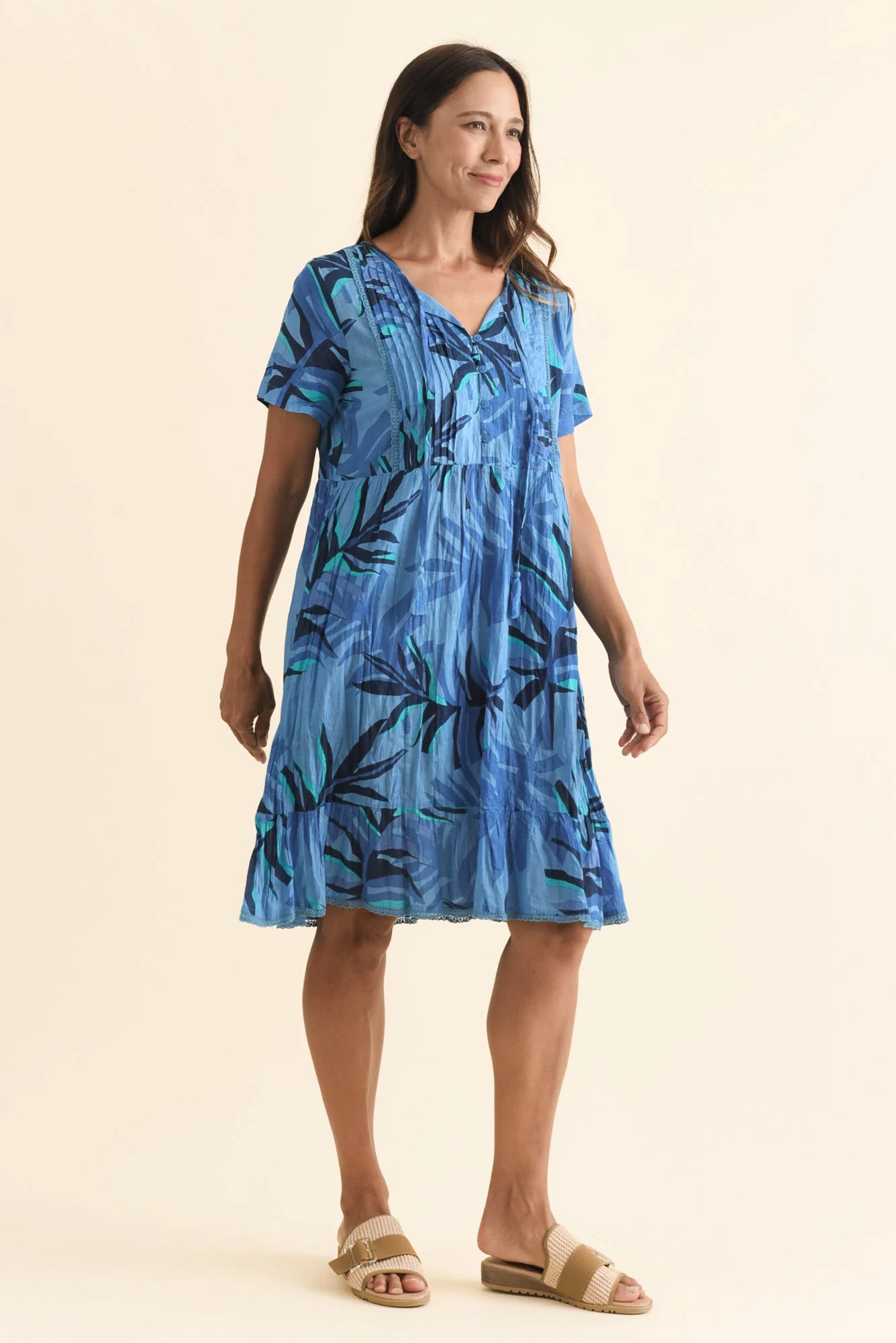 Marisol Blue Leaf Crinkle Cotton Dress - Image 4
