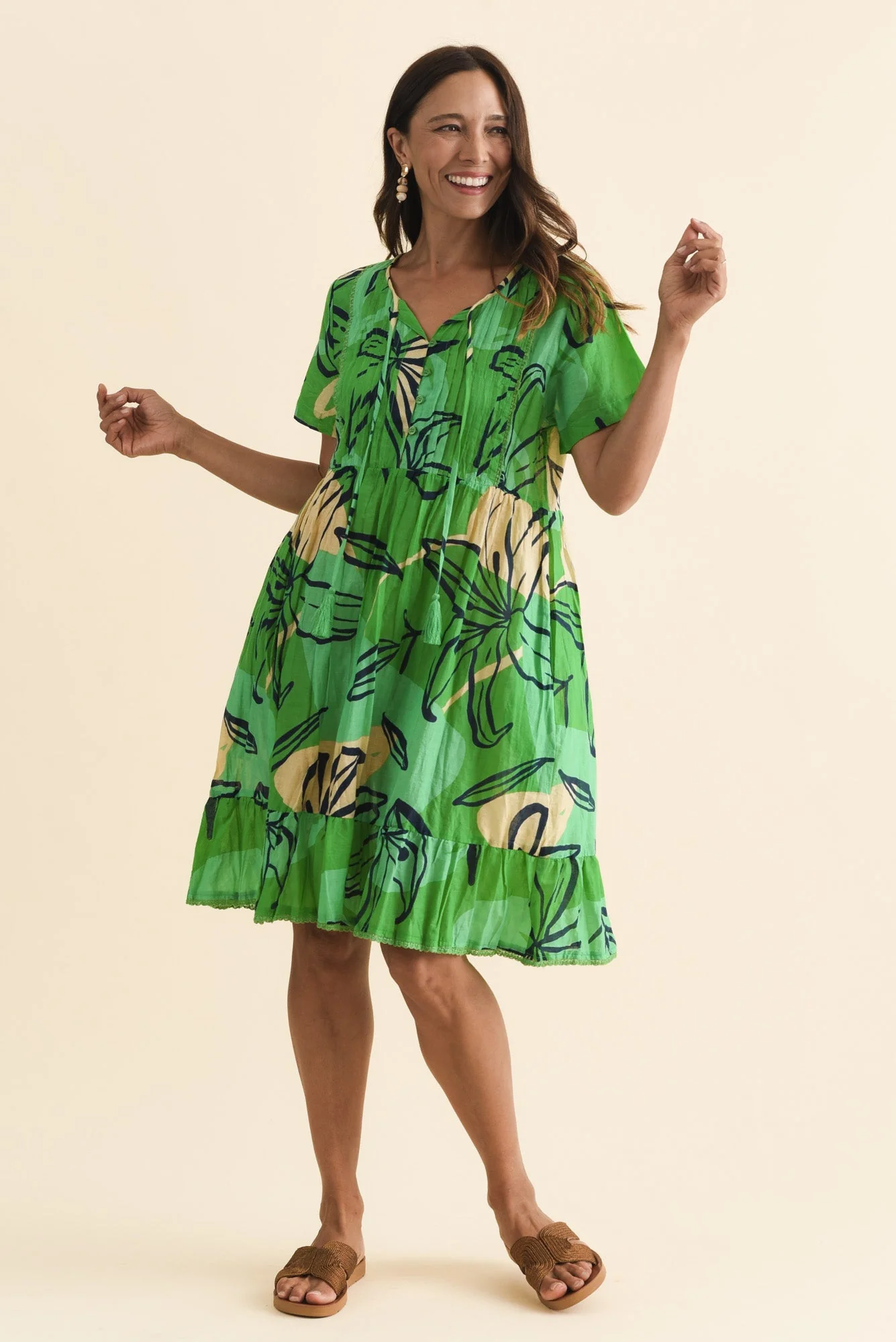 Marisol Green Lily Crinkle Cotton Dress - Image 2