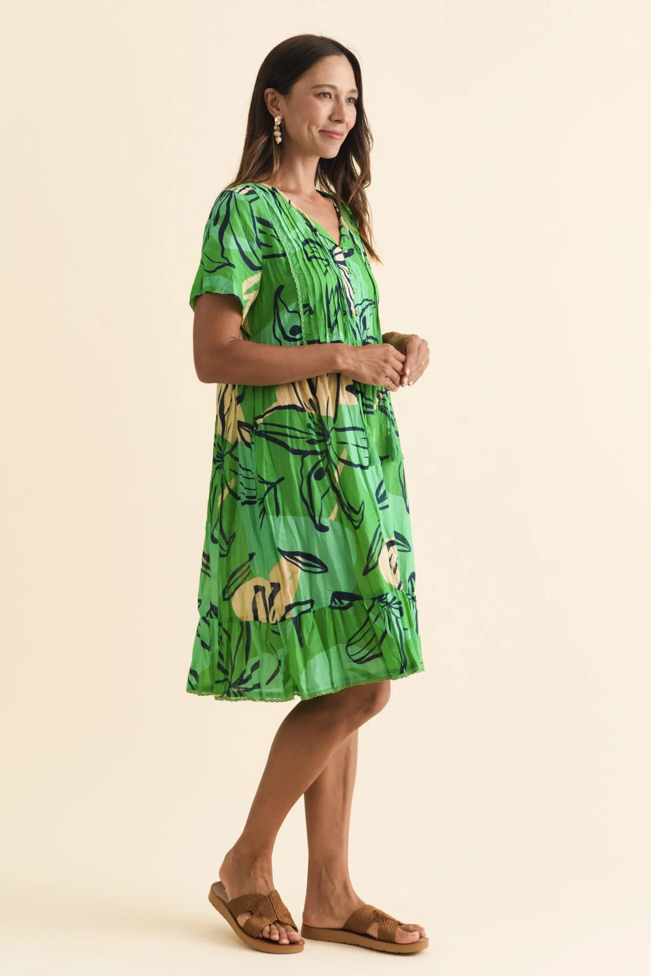 Marisol Green Lily Crinkle Cotton Dress - Image 3