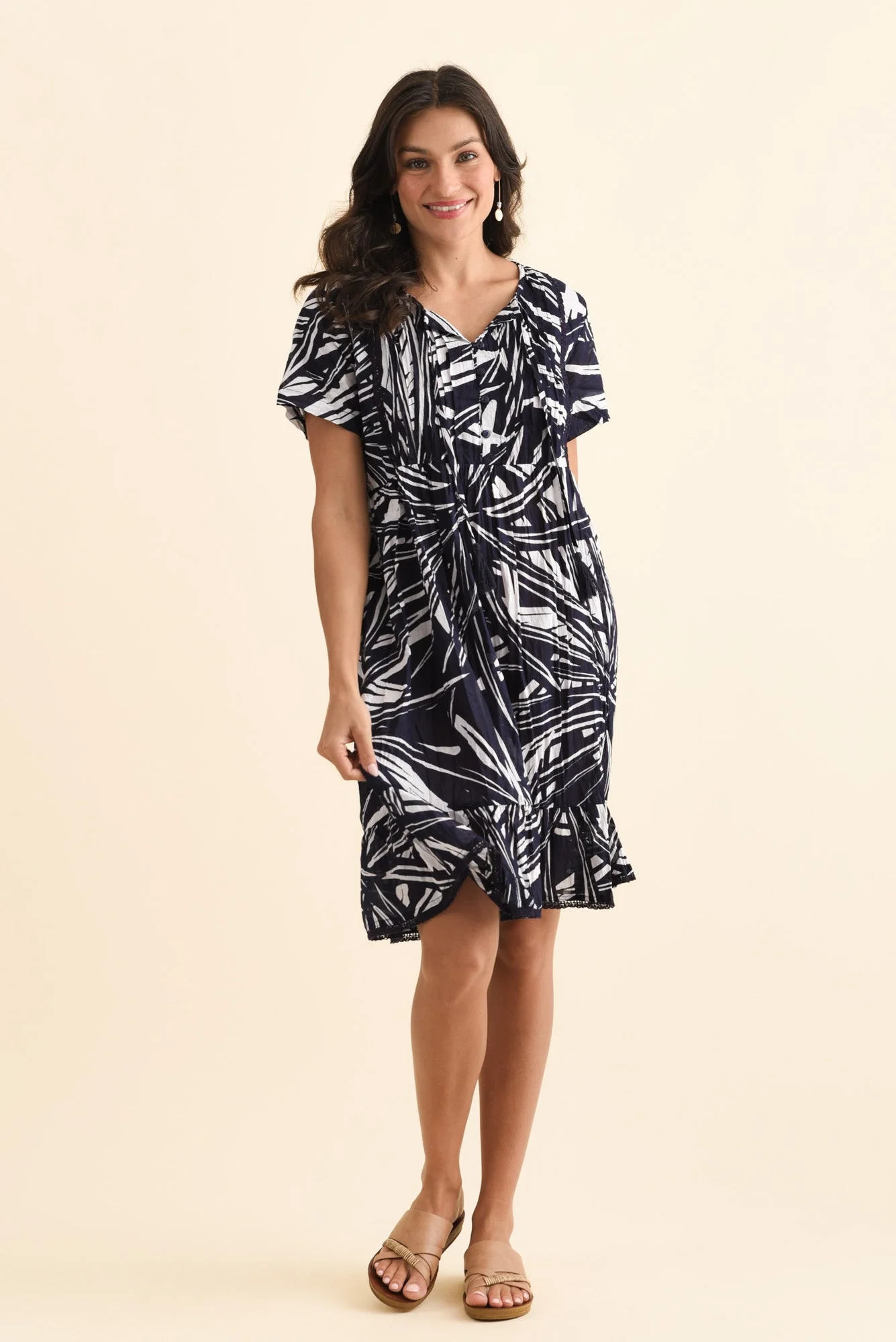 Marisol Navy Foliage Crinkle Cotton Dress - Image 2
