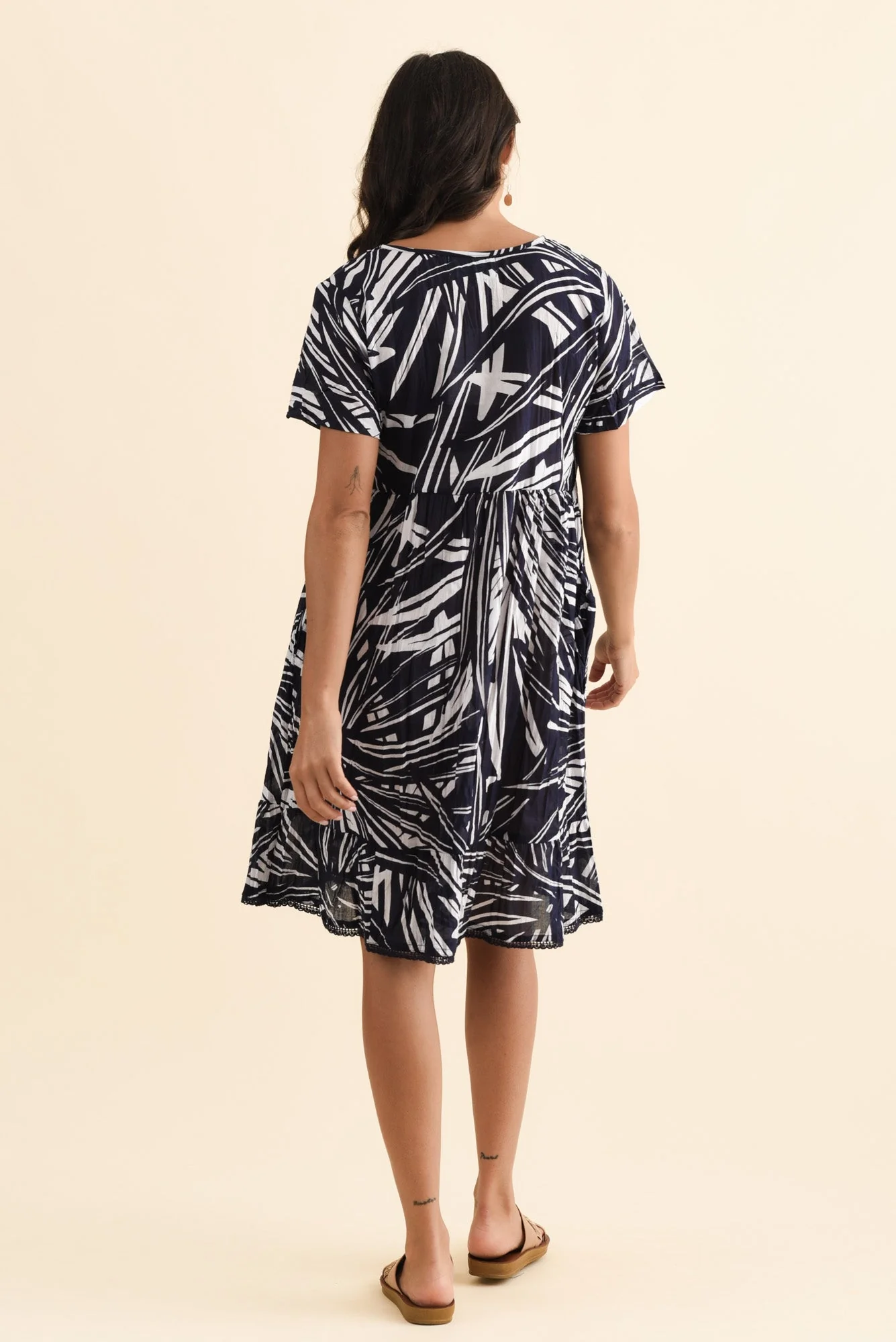 Marisol Navy Foliage Crinkle Cotton Dress - Image 4