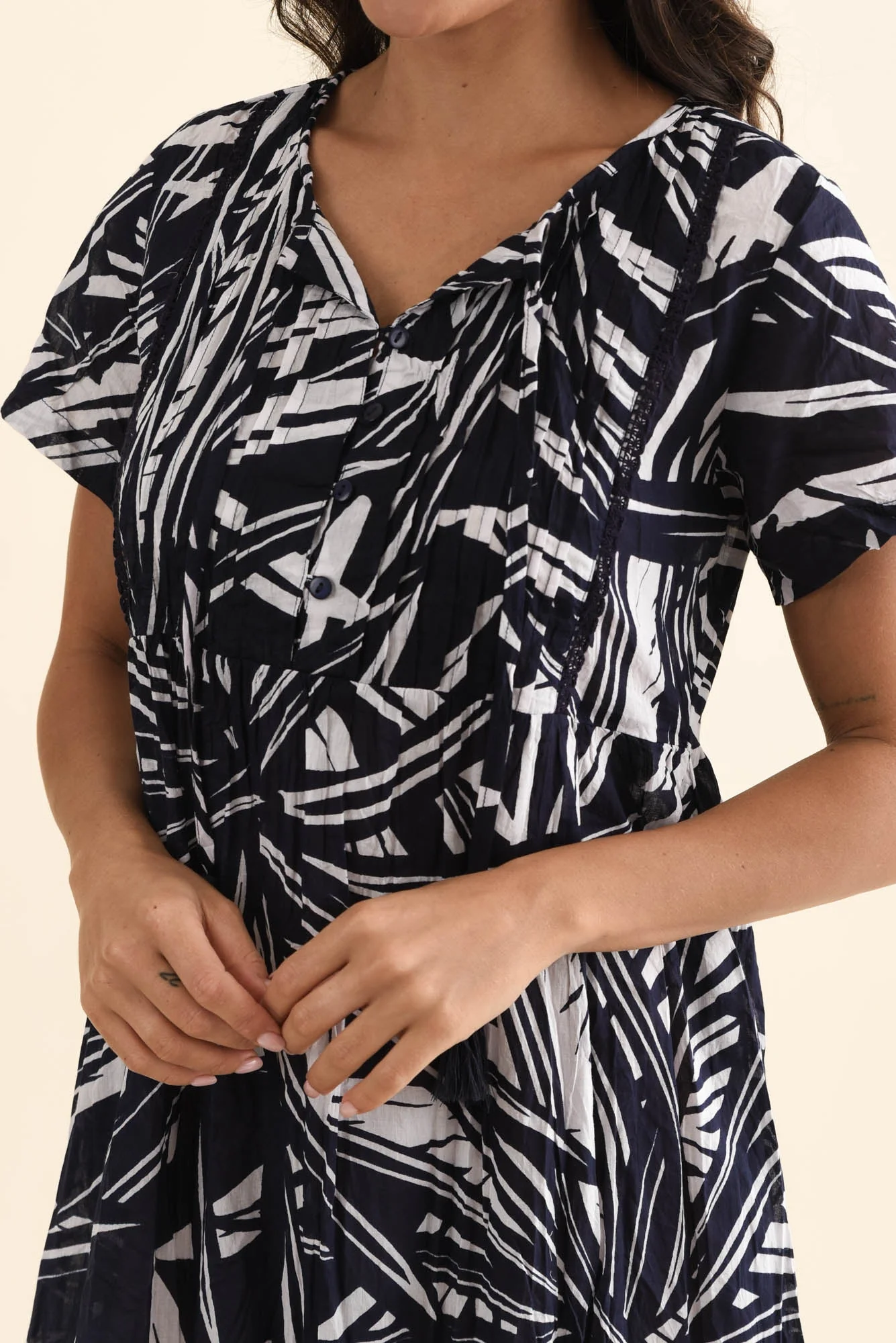 Marisol Navy Foliage Crinkle Cotton Dress - Image 5