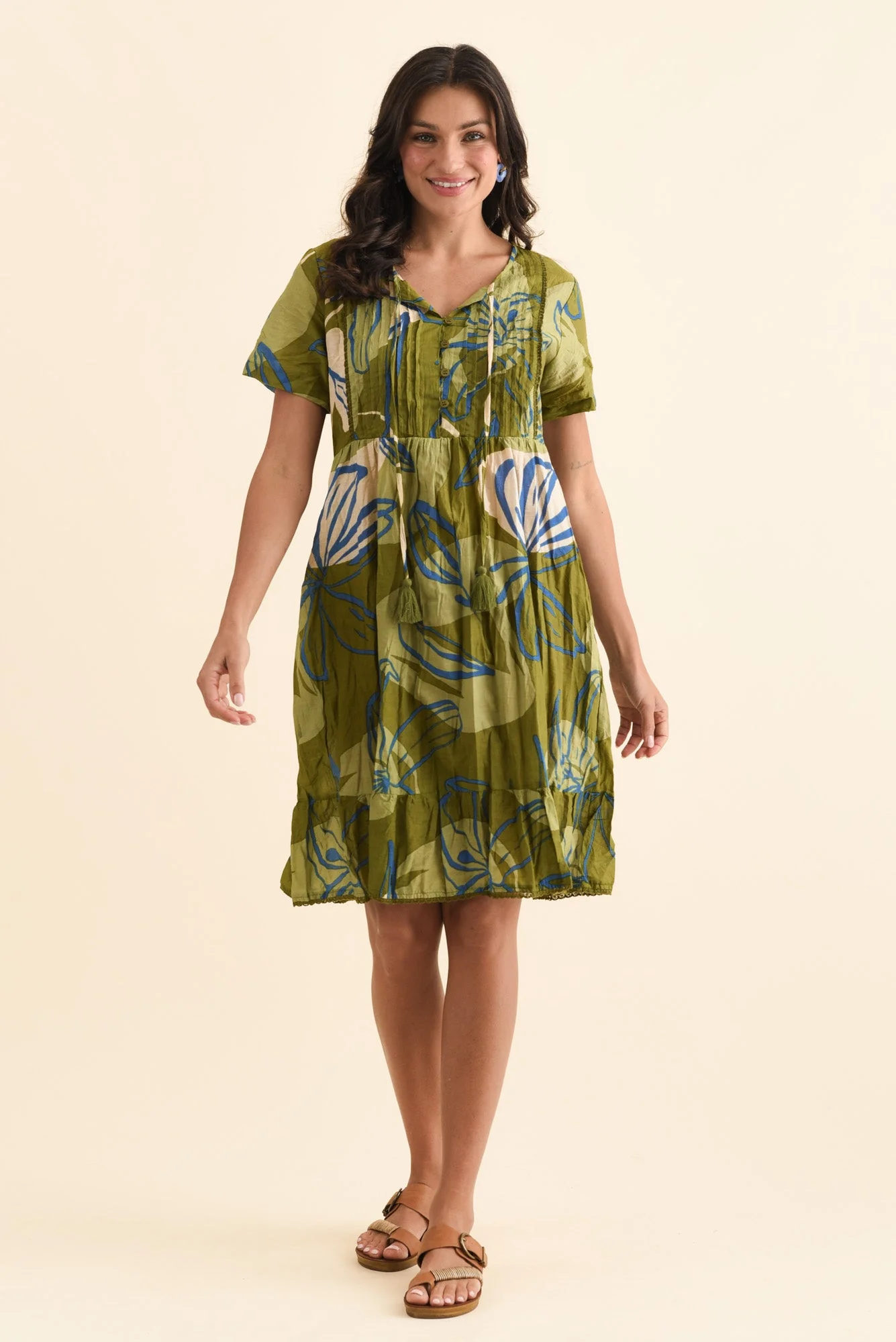 Marisol Olive Tiger Lily Crinkle Cotton Dress - Image 2
