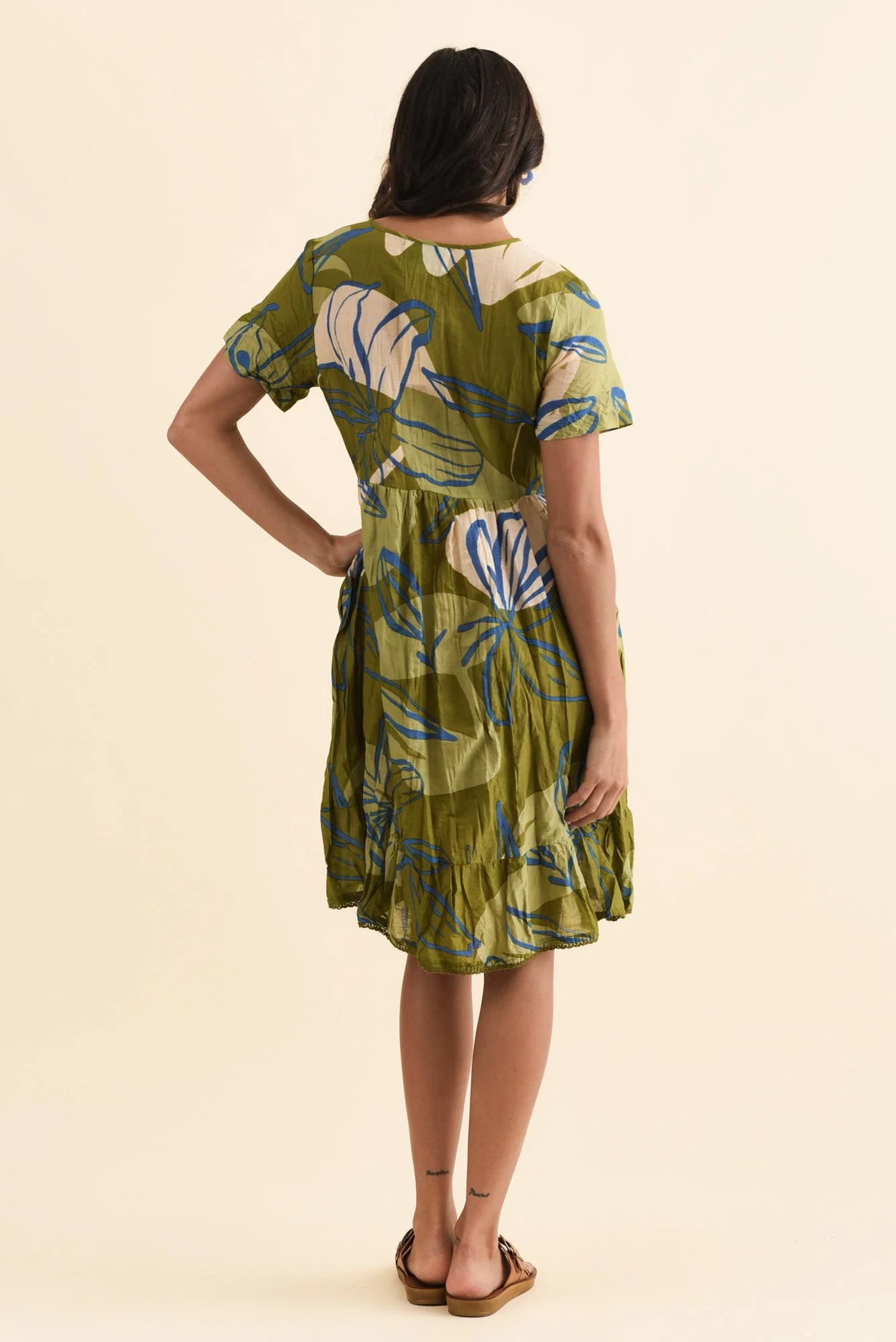 Marisol Olive Tiger Lily Crinkle Cotton Dress - Image 4