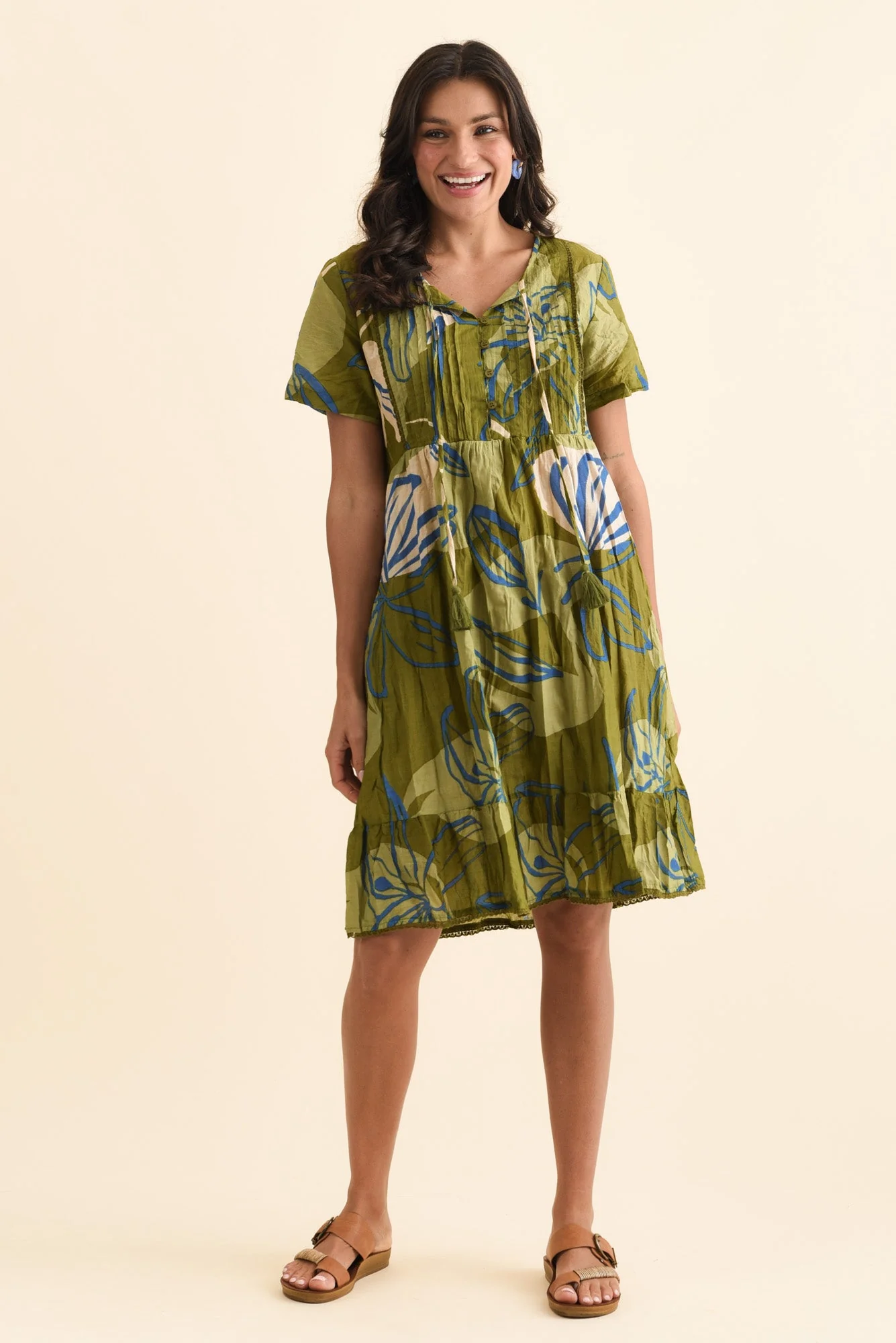 Marisol Olive Tiger Lily Crinkle Cotton Dress - Image 6