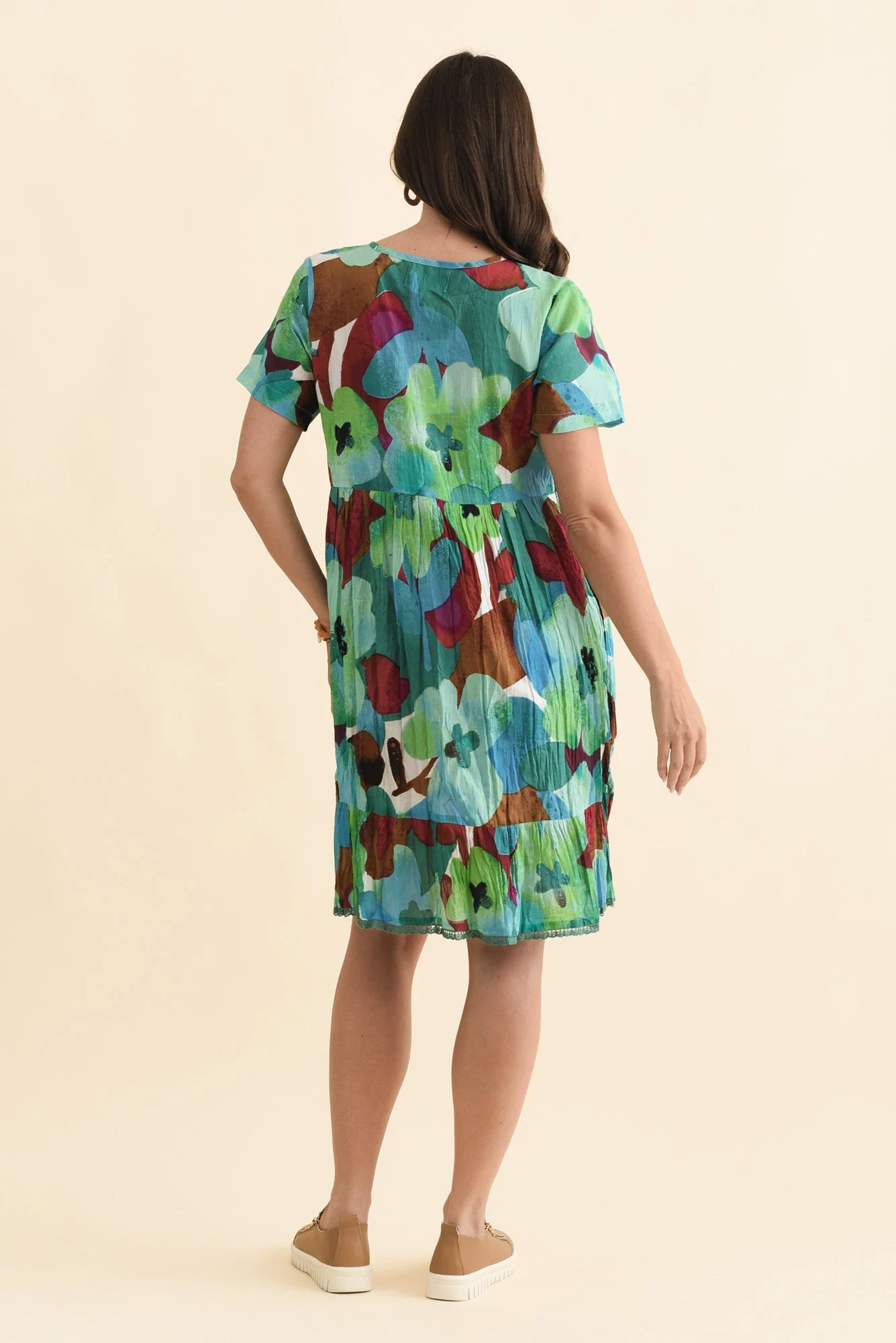 Marisol Teal Flower Crinkle Cotton Dress - Image 4