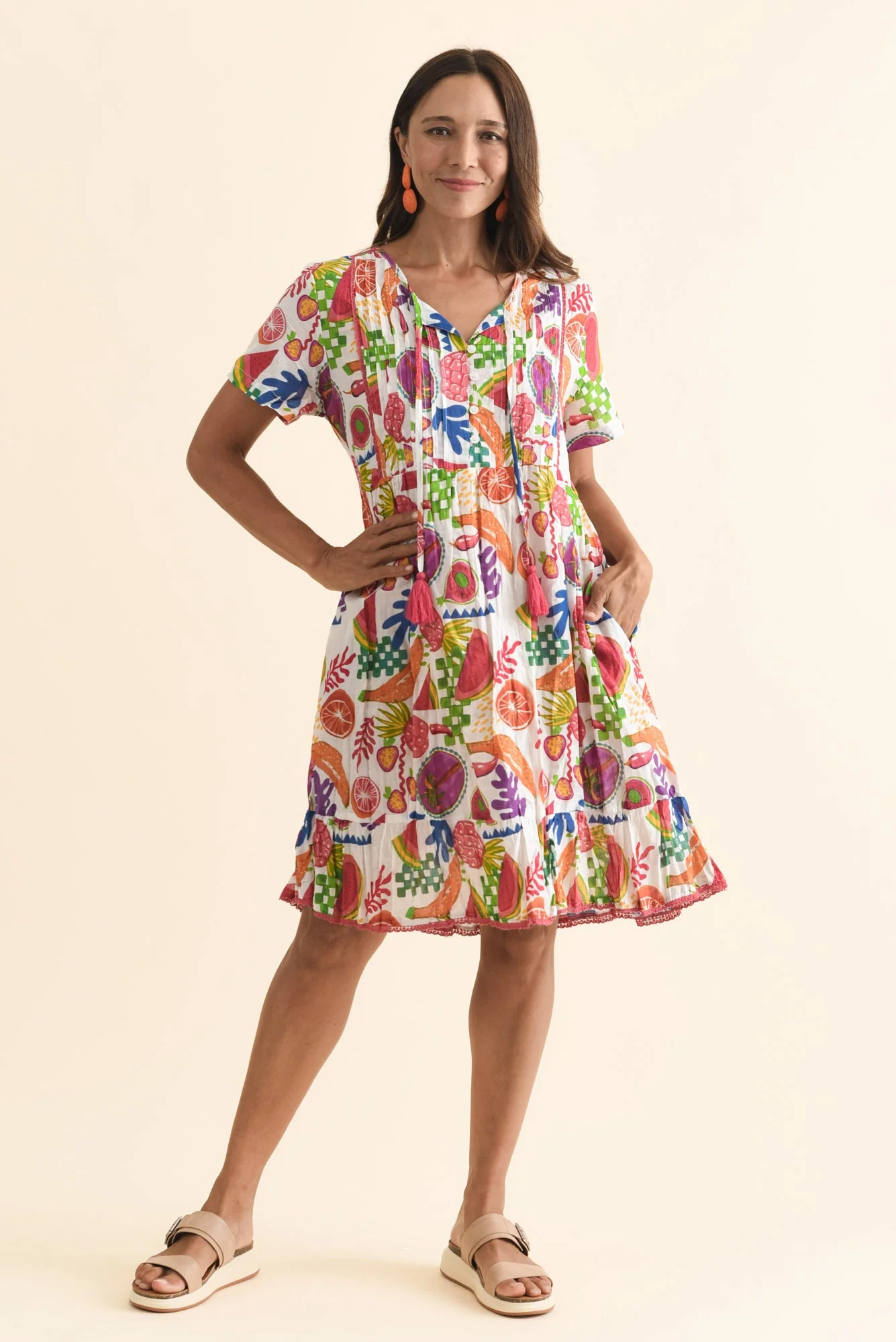 Marisol White Fruity Crinkle Cotton Dress - Image 2