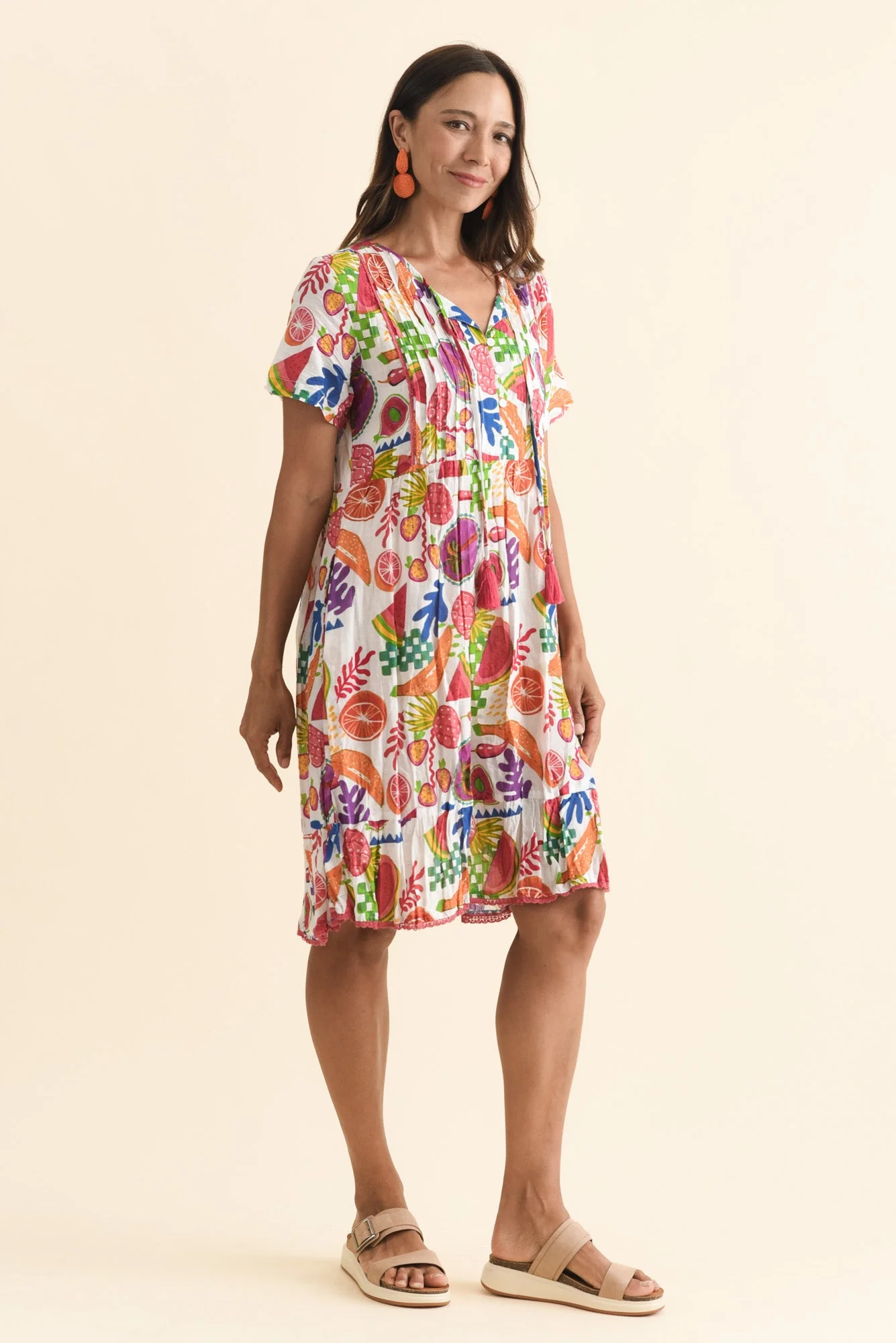 Marisol White Fruity Crinkle Cotton Dress - Image 3