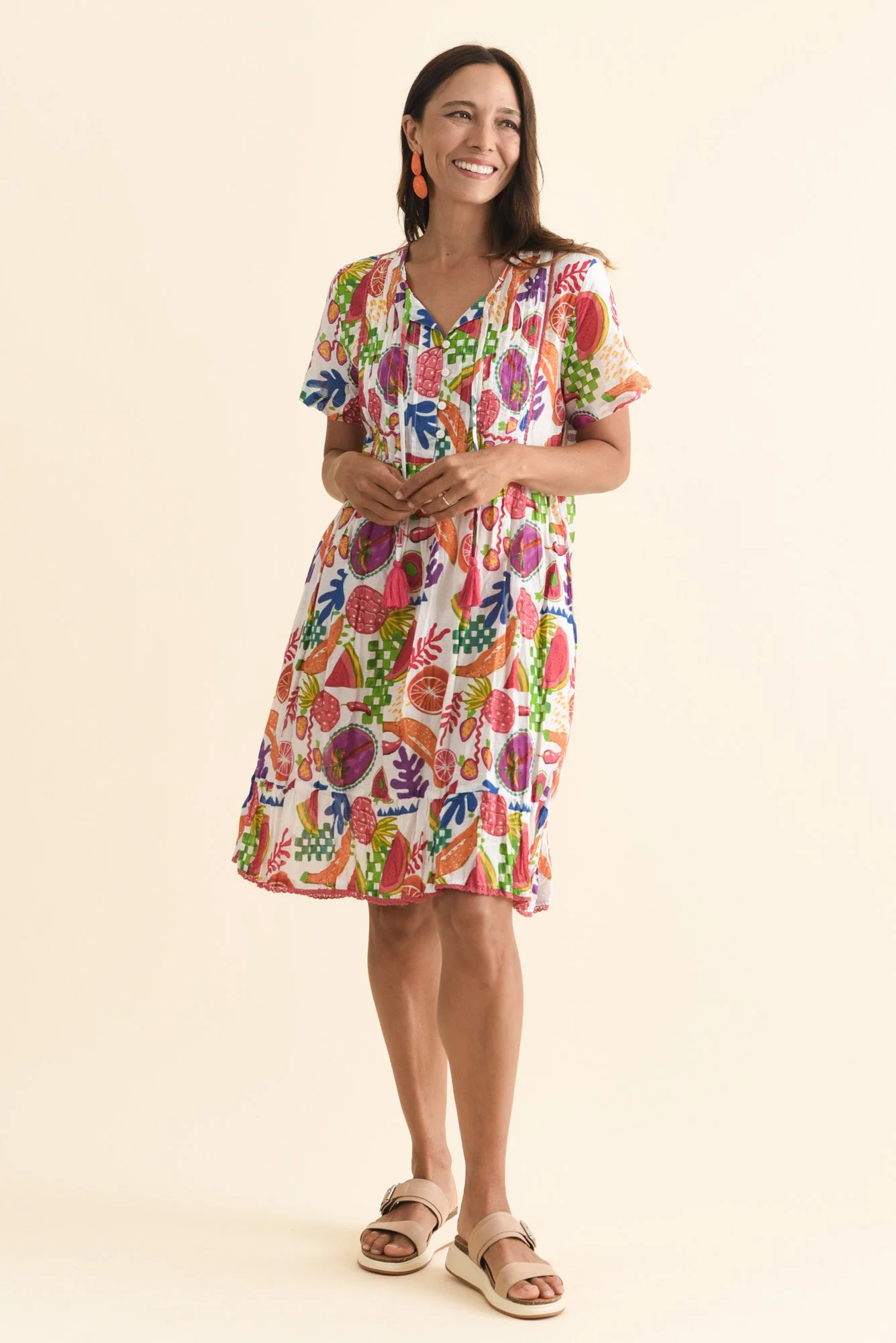Marisol White Fruity Crinkle Cotton Dress - Image 6