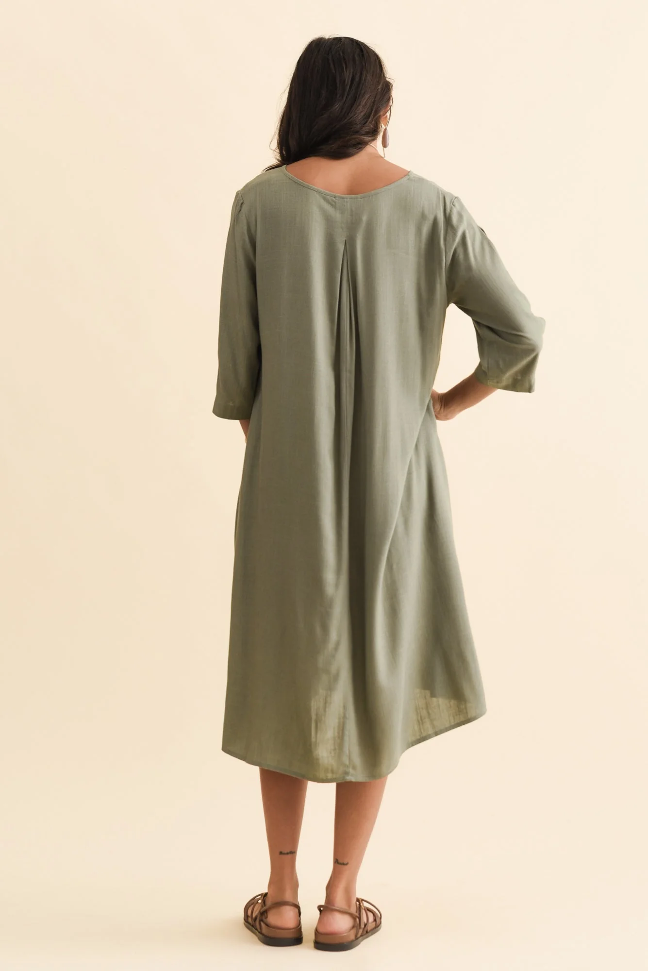 Marley Khaki Linen Blend Dress - Image 4