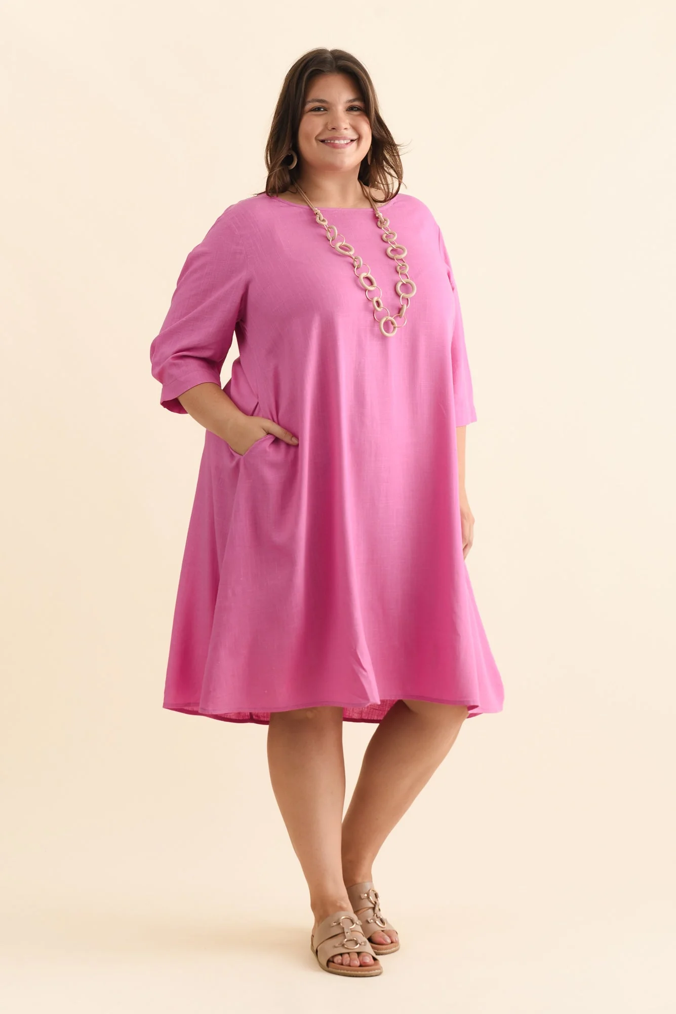 Marley Pink Linen Blend Dress - Image 8
