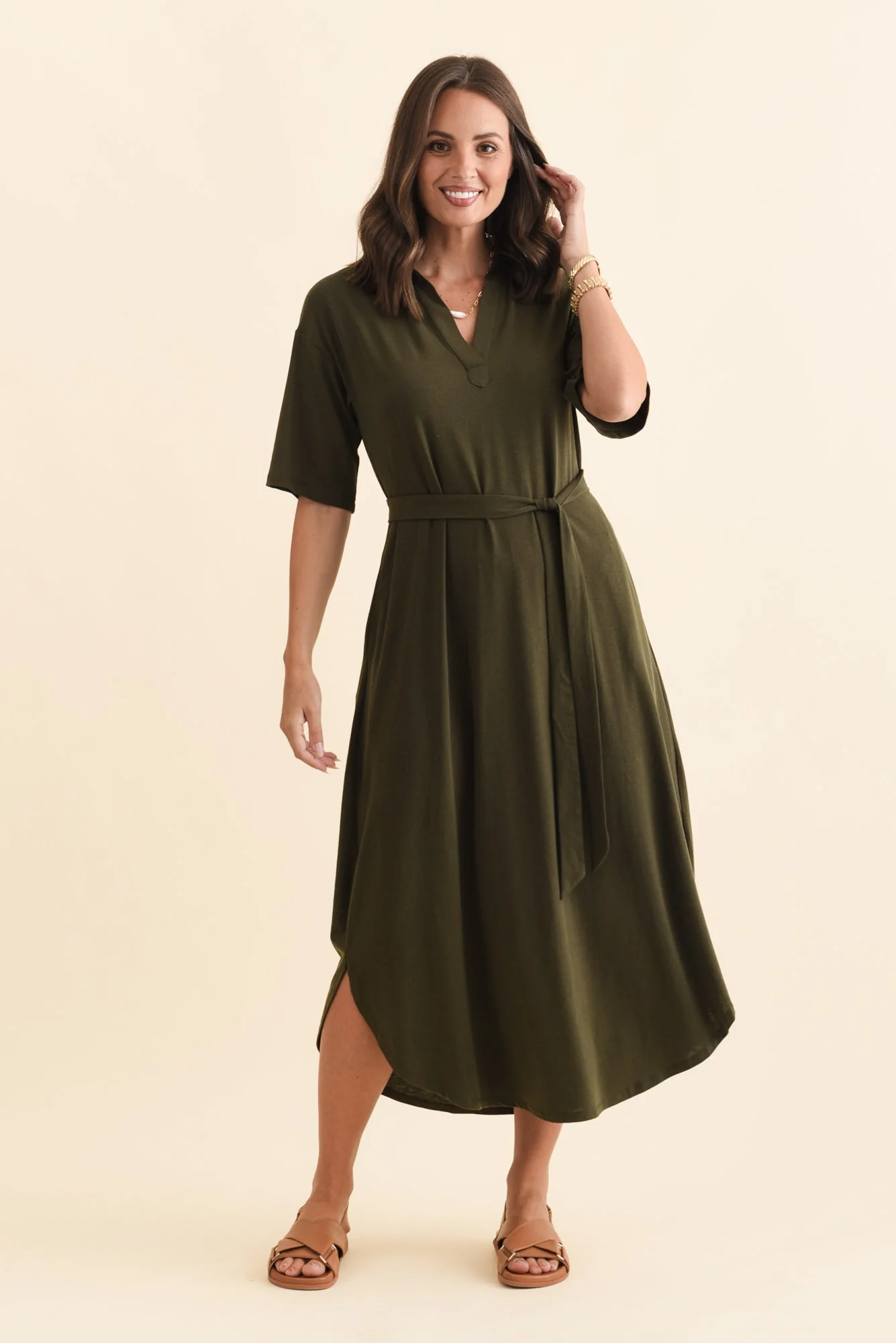 Marnie Khaki Bamboo Tie Dress - Image 2