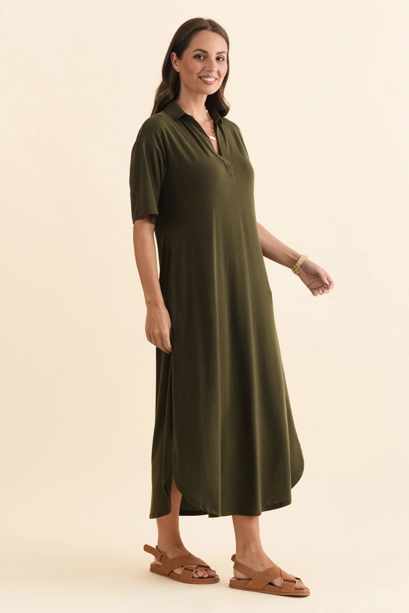 Marnie Khaki Bamboo Tie Dress - Image 4