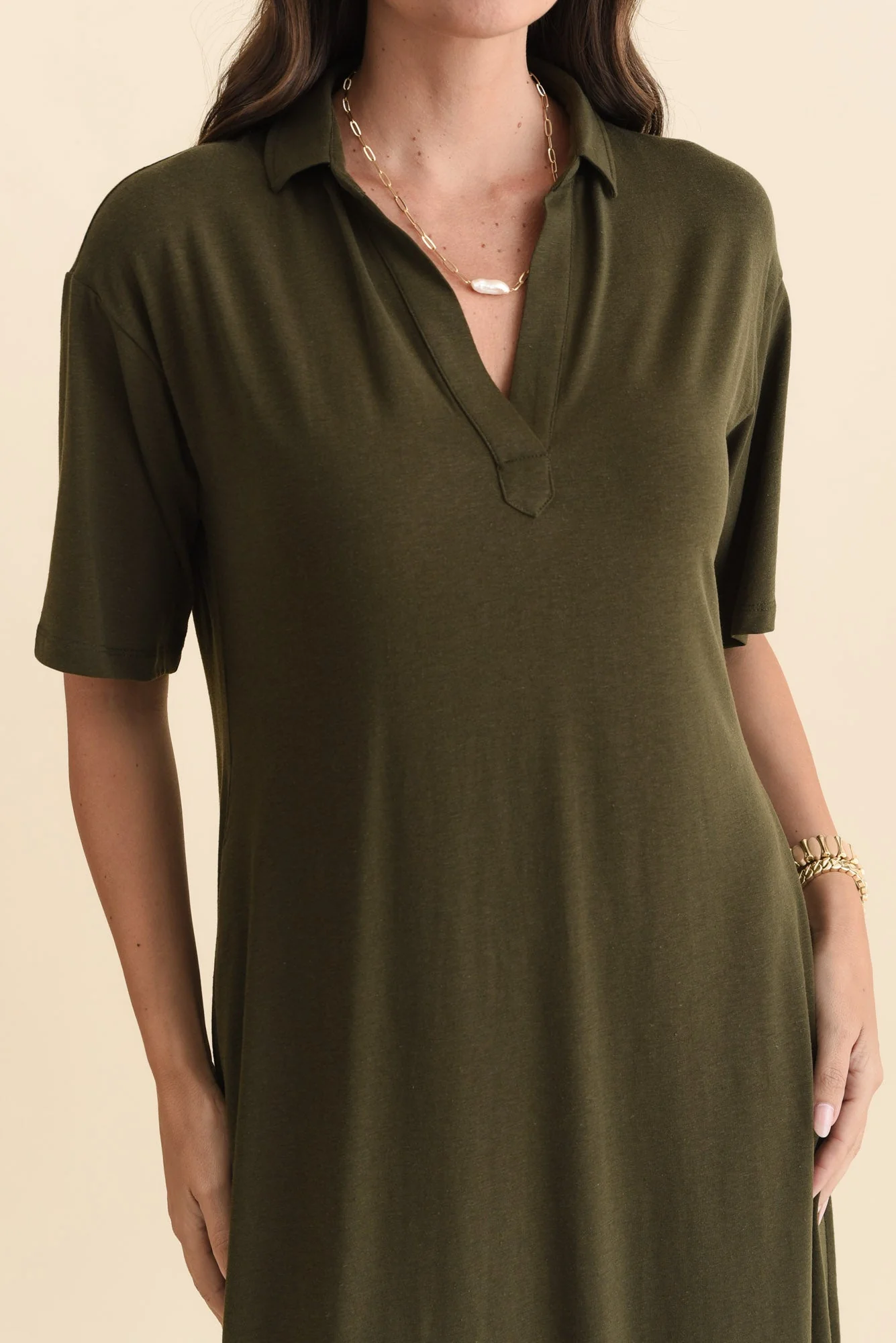 Marnie Khaki Bamboo Tie Dress - Image 5