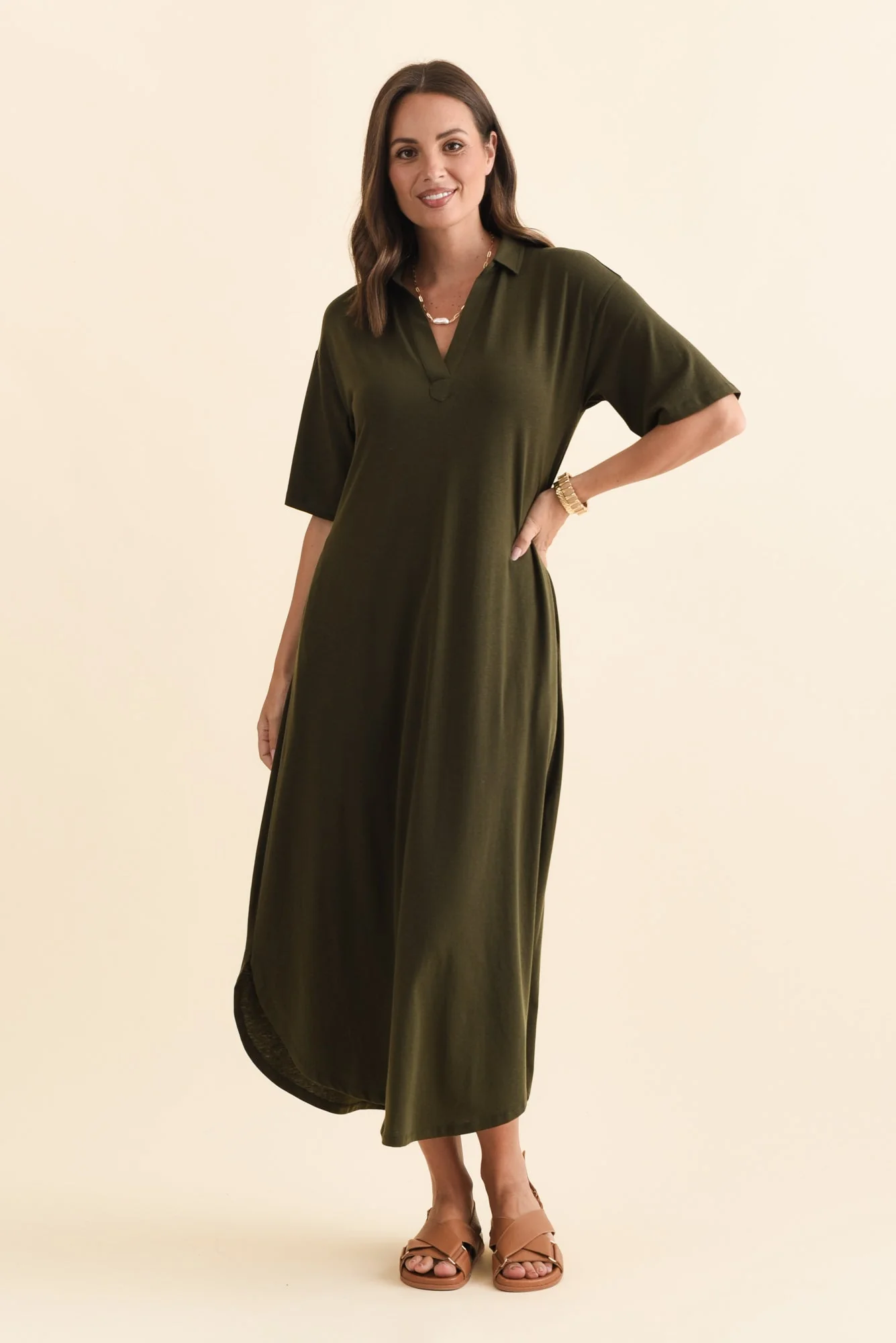 Marnie Khaki Bamboo Tie Dress - Image 6