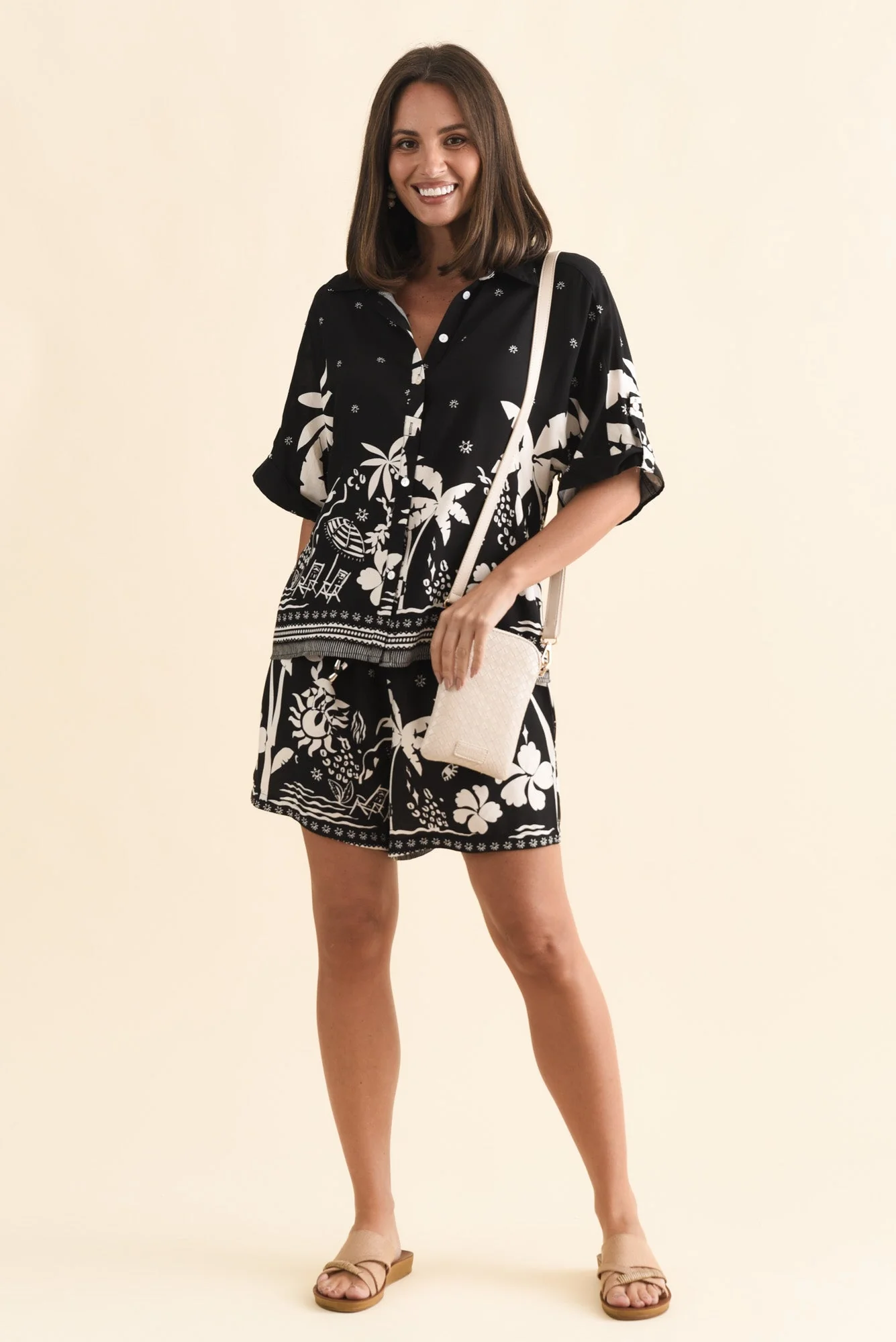 Martine Black Tropical Button Shirt - Image 2
