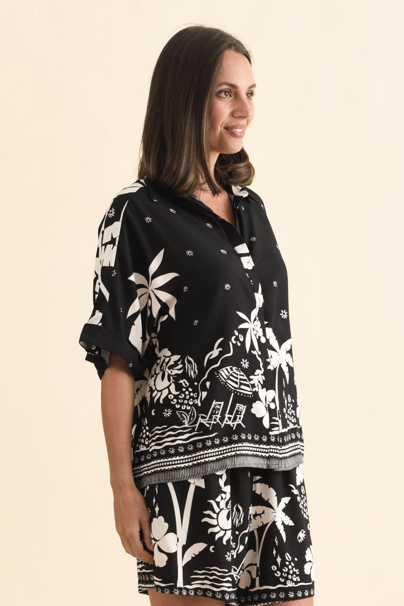 Martine Black Tropical Button Shirt - Image 3