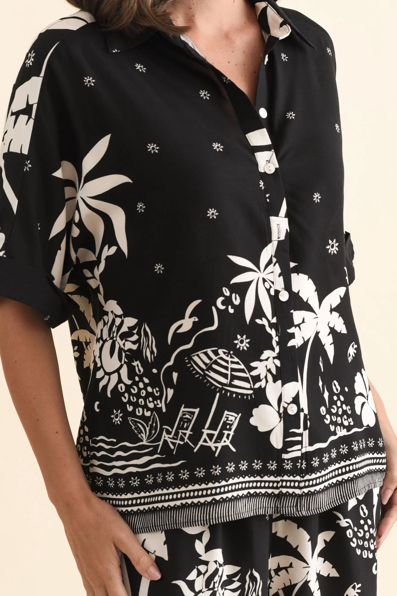 Martine Black Tropical Button Shirt - Image 5