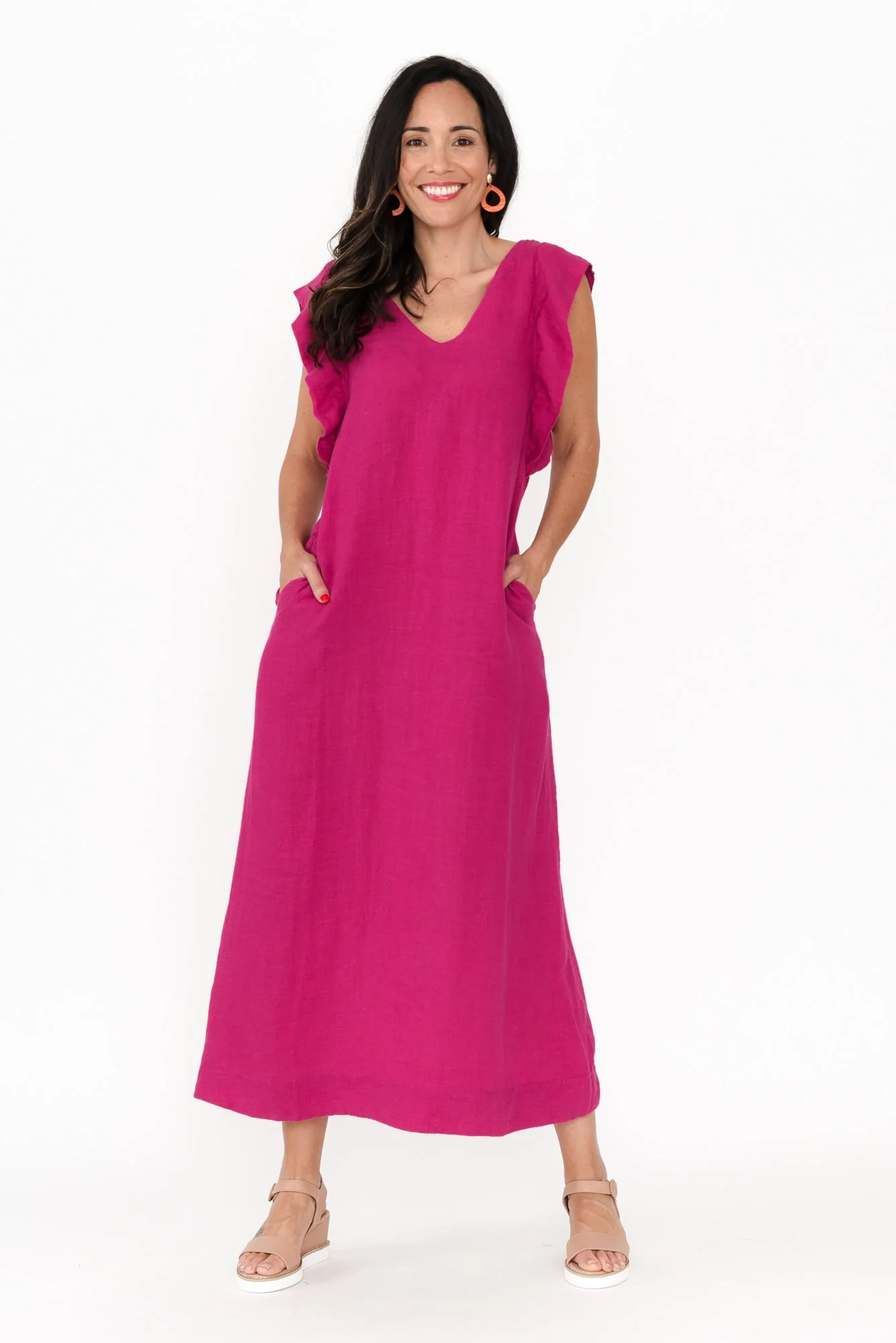 Matilda Hot Pink Pink Linen Dress - Image 7