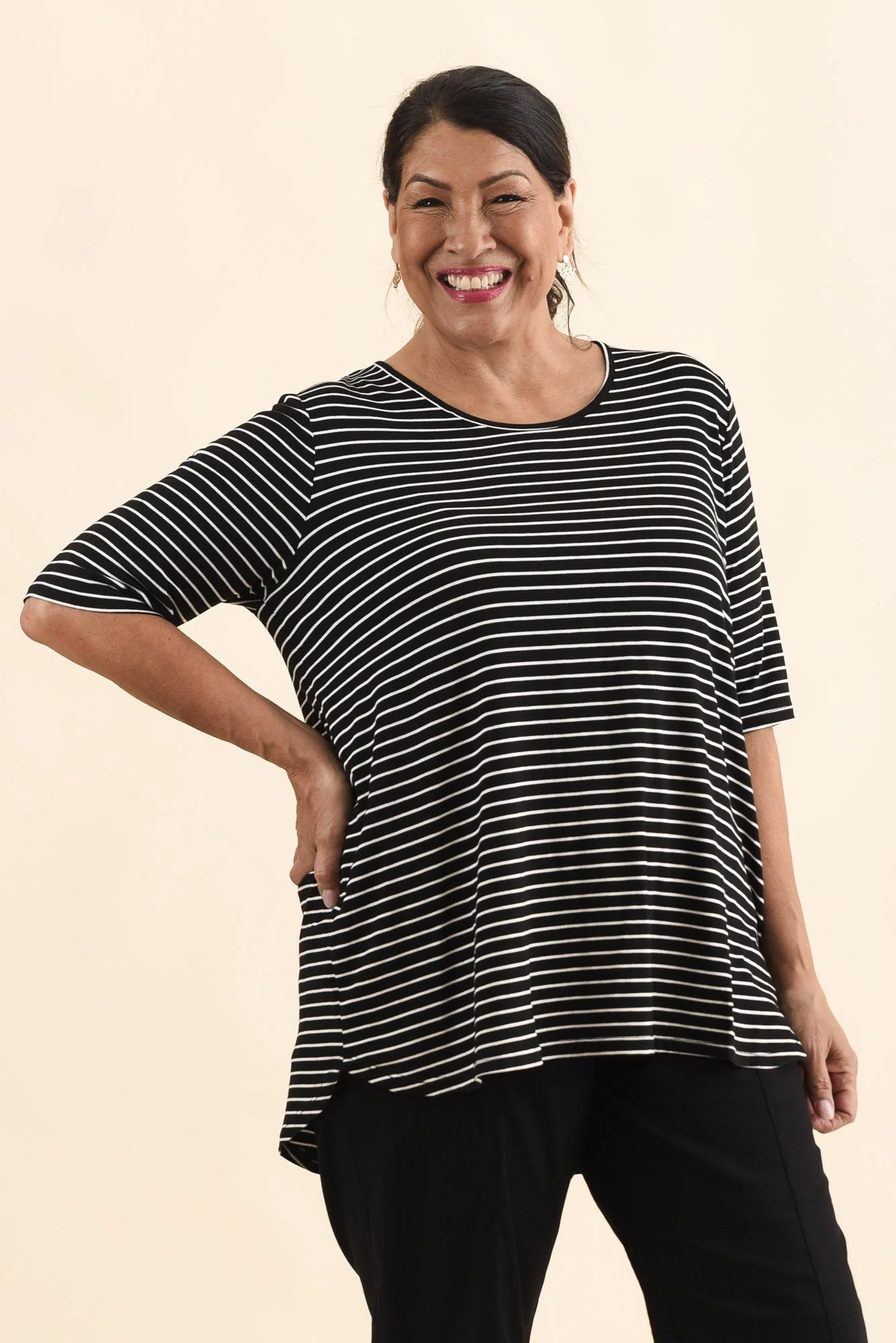Maya Black Stripe Half Sleeve Tee - Image 7
