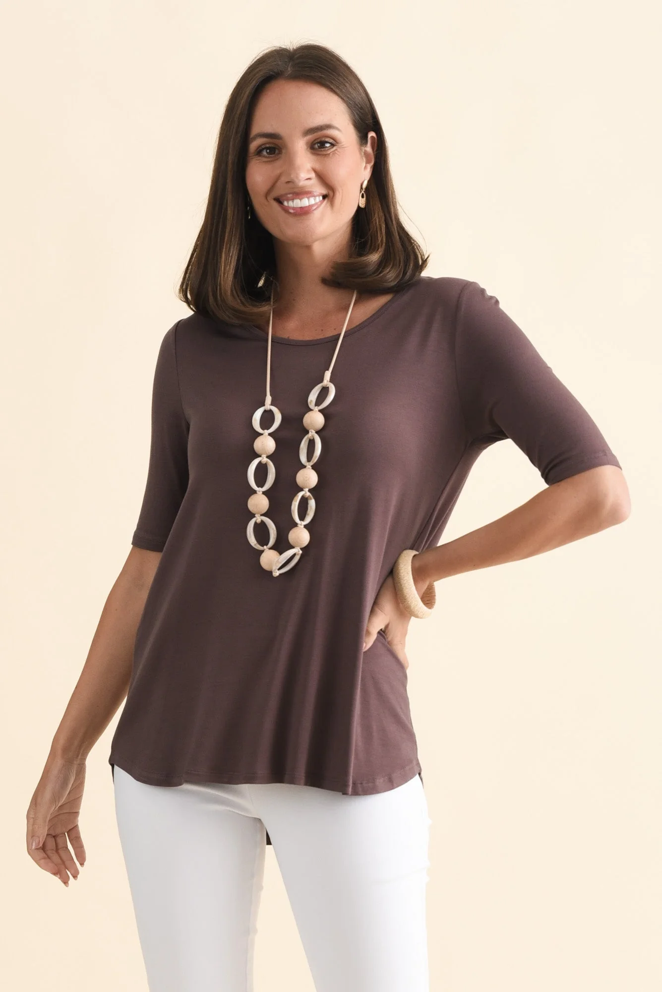 Maya Brown Half Sleeve Tee - Image 2