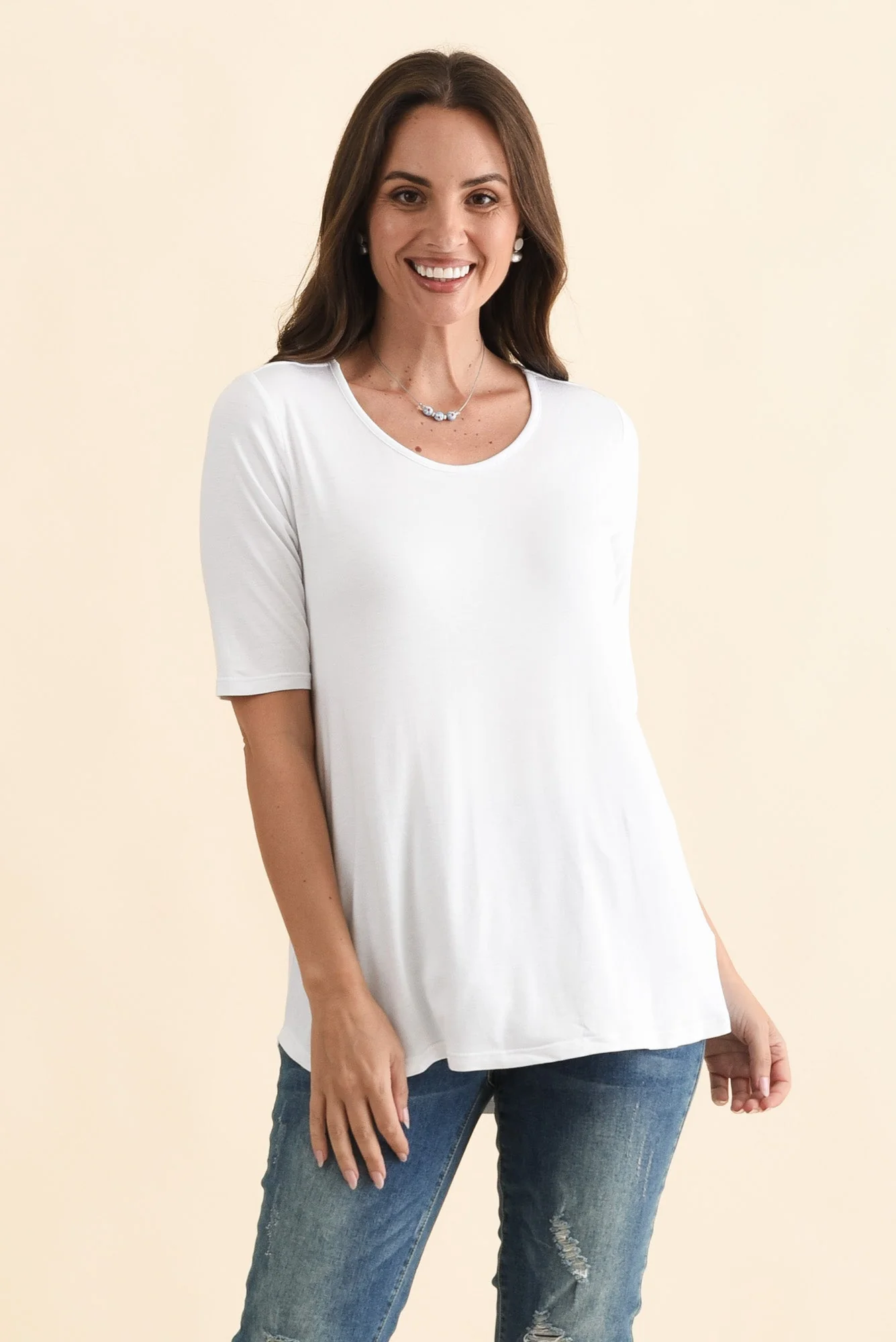 Maya White Half Sleeve Tee - Image 2