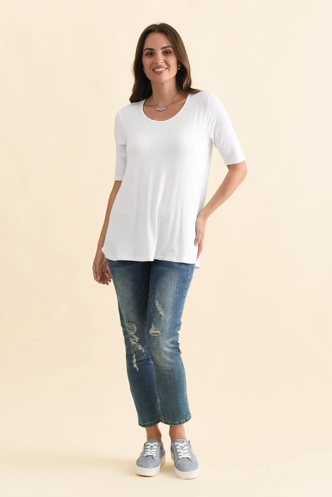 Maya White Half Sleeve Tee - Image 3