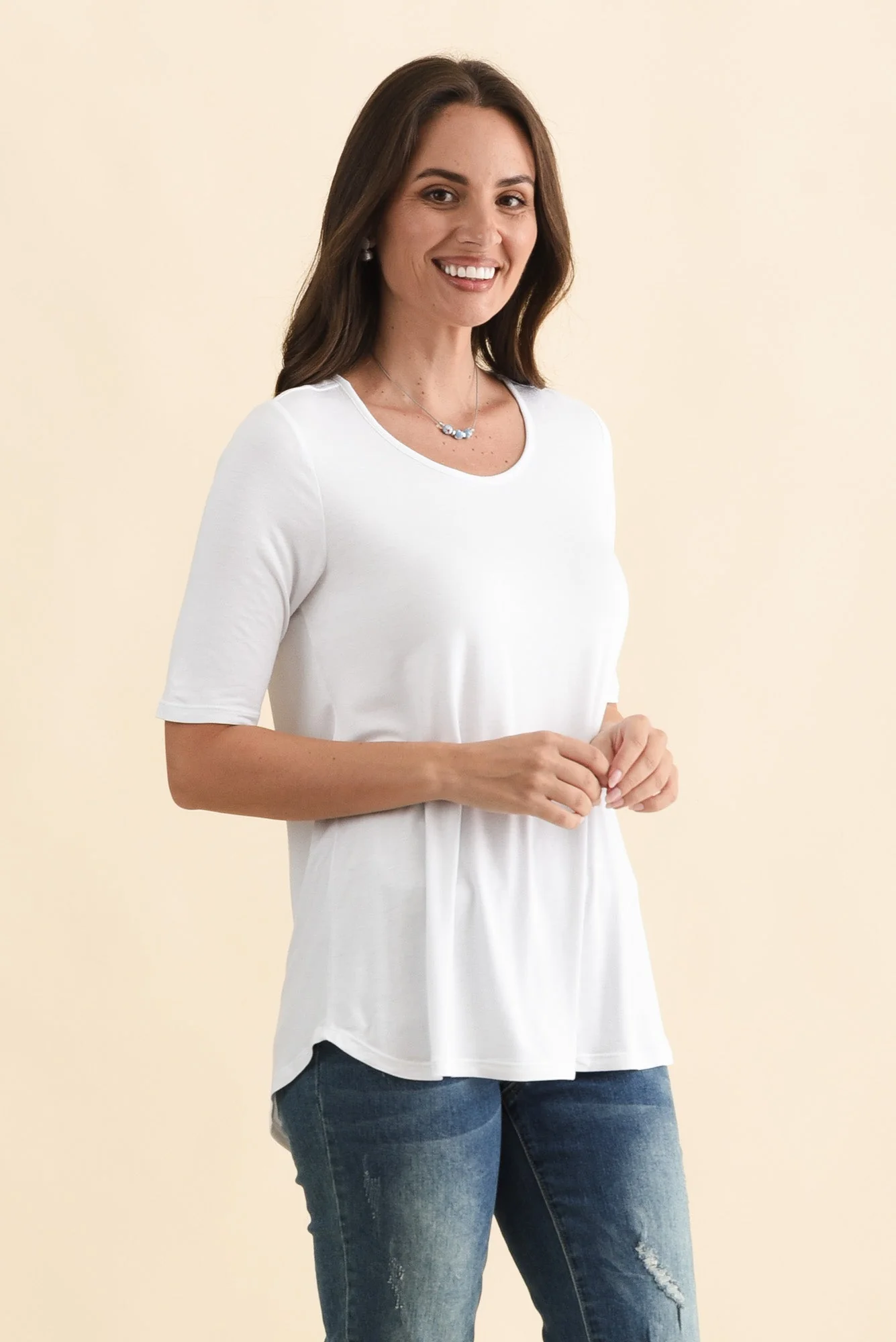 Maya White Half Sleeve Tee - Image 4
