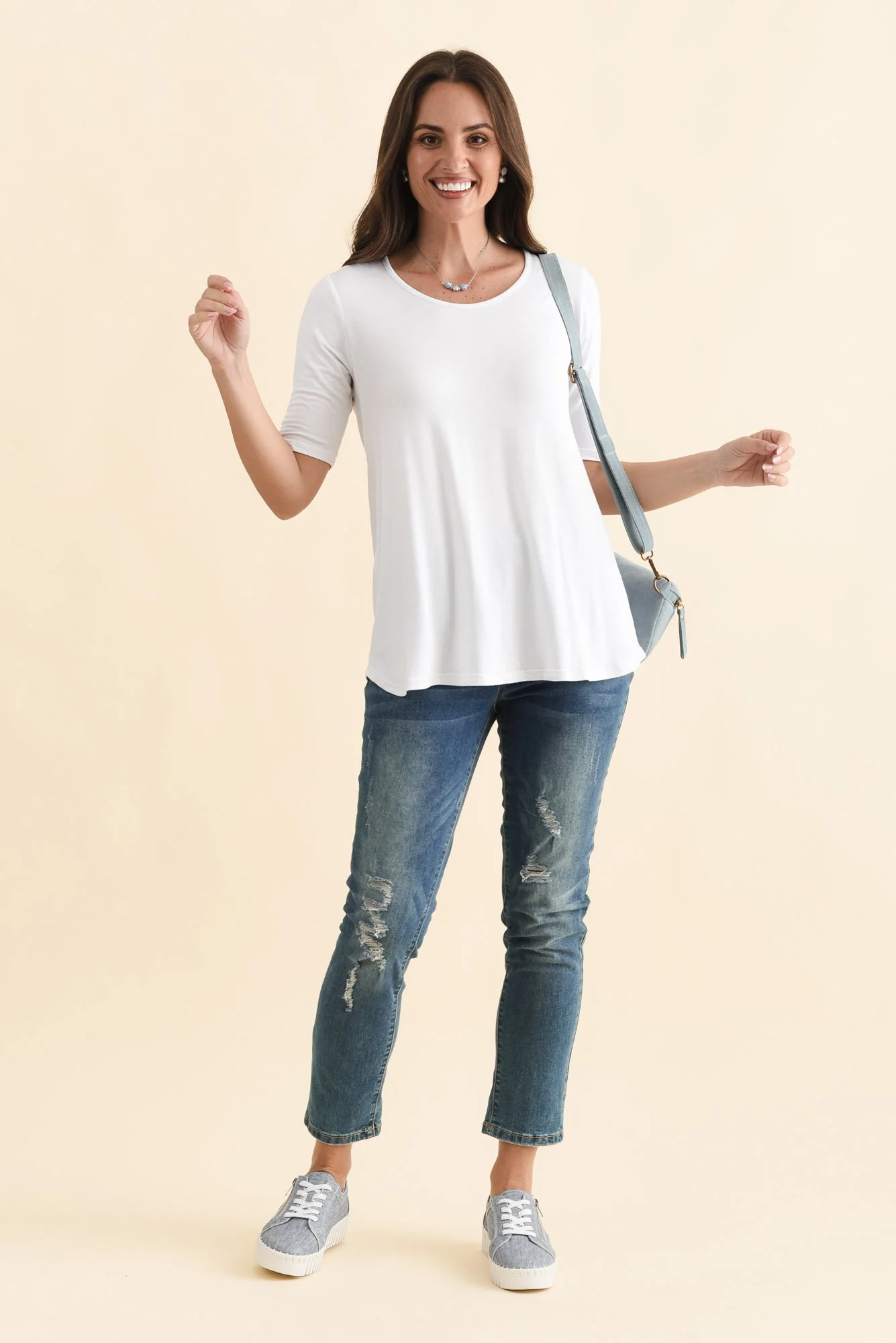 Maya White Half Sleeve Tee - Image 7