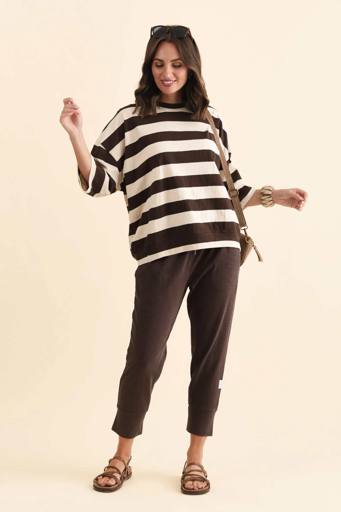 Mazie Dark Brown Stripe Cotton Sweat - Image 3