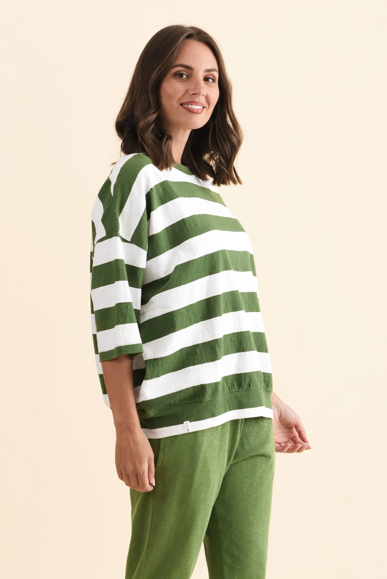 Mazie Olive Stripe Cotton Sweat - Image 3