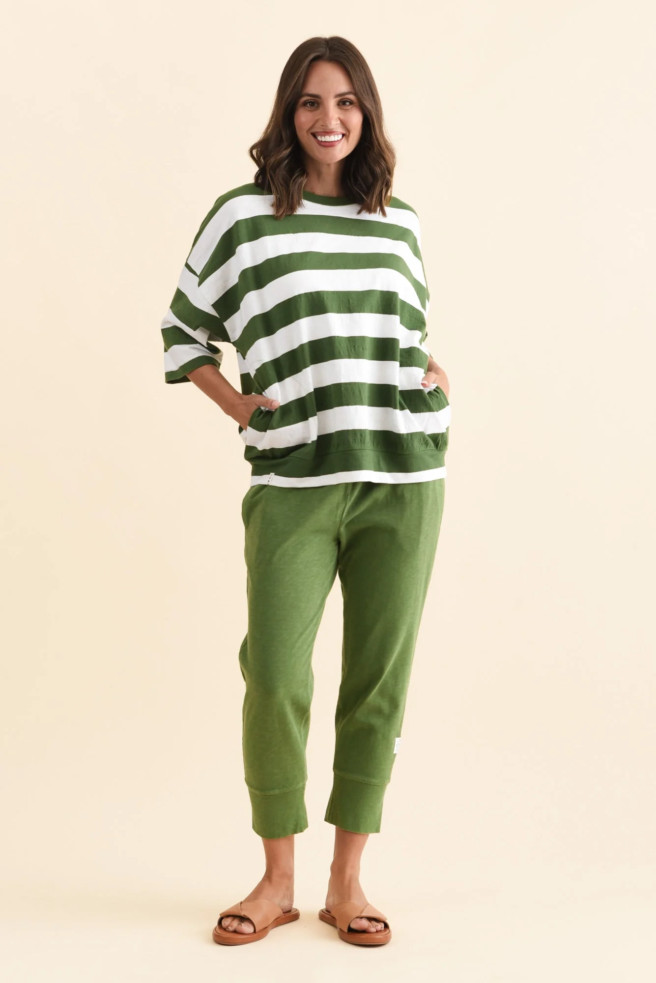 Mazie Olive Stripe Cotton Sweat - Image 5