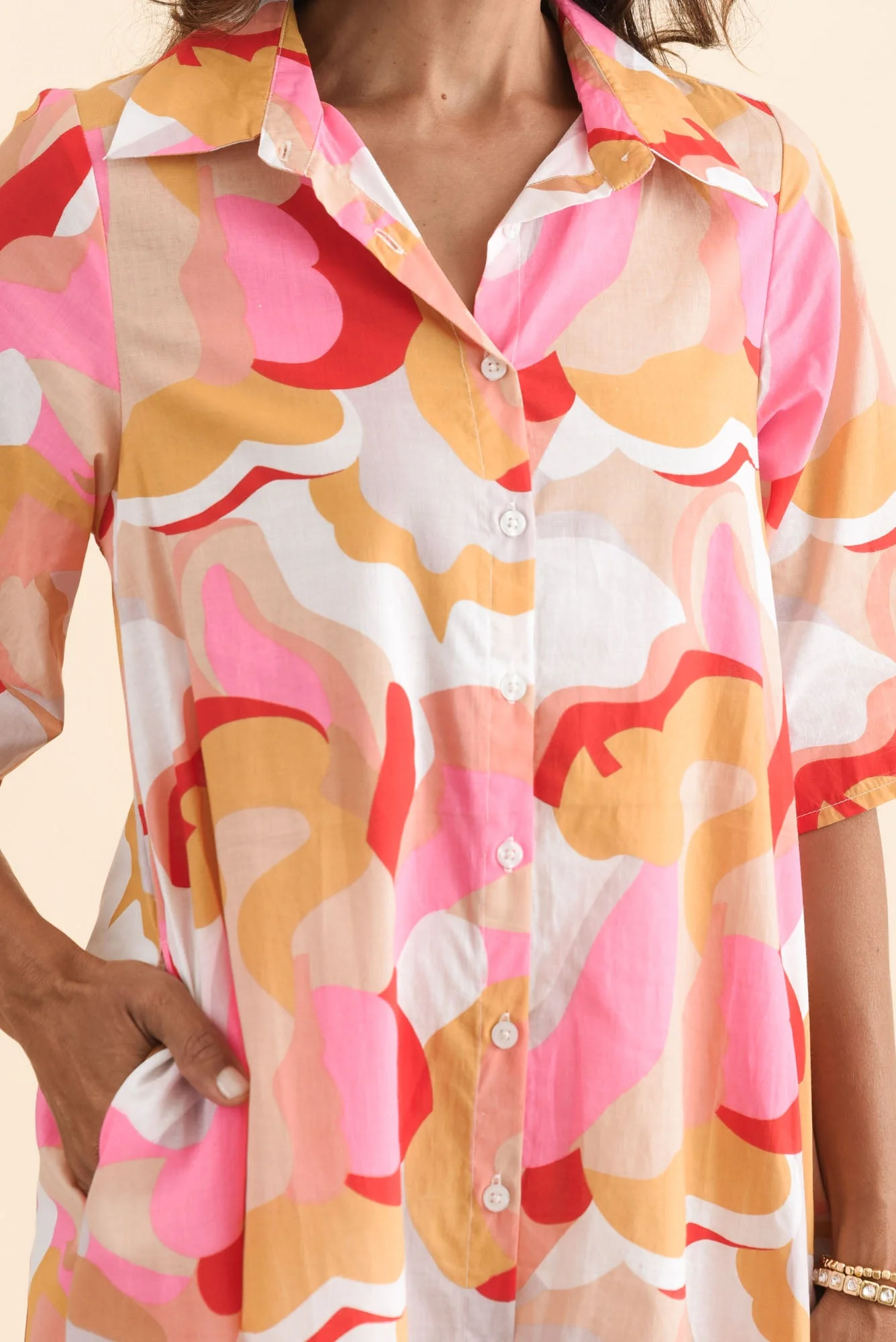 Meda Beige Floral Cotton Tie Dress - Image 5