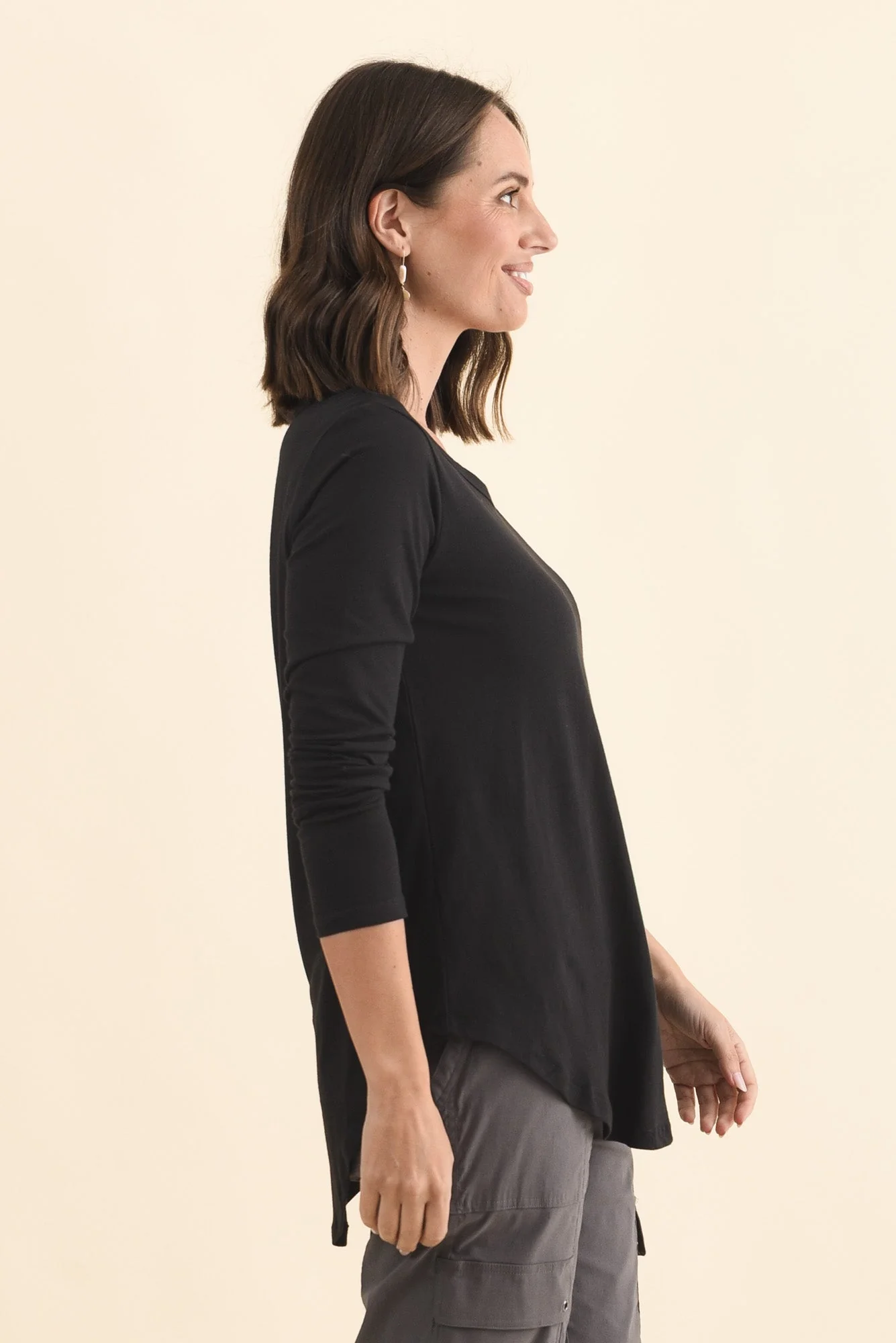 Megan Black Cotton Long Sleeve Top - Image 3