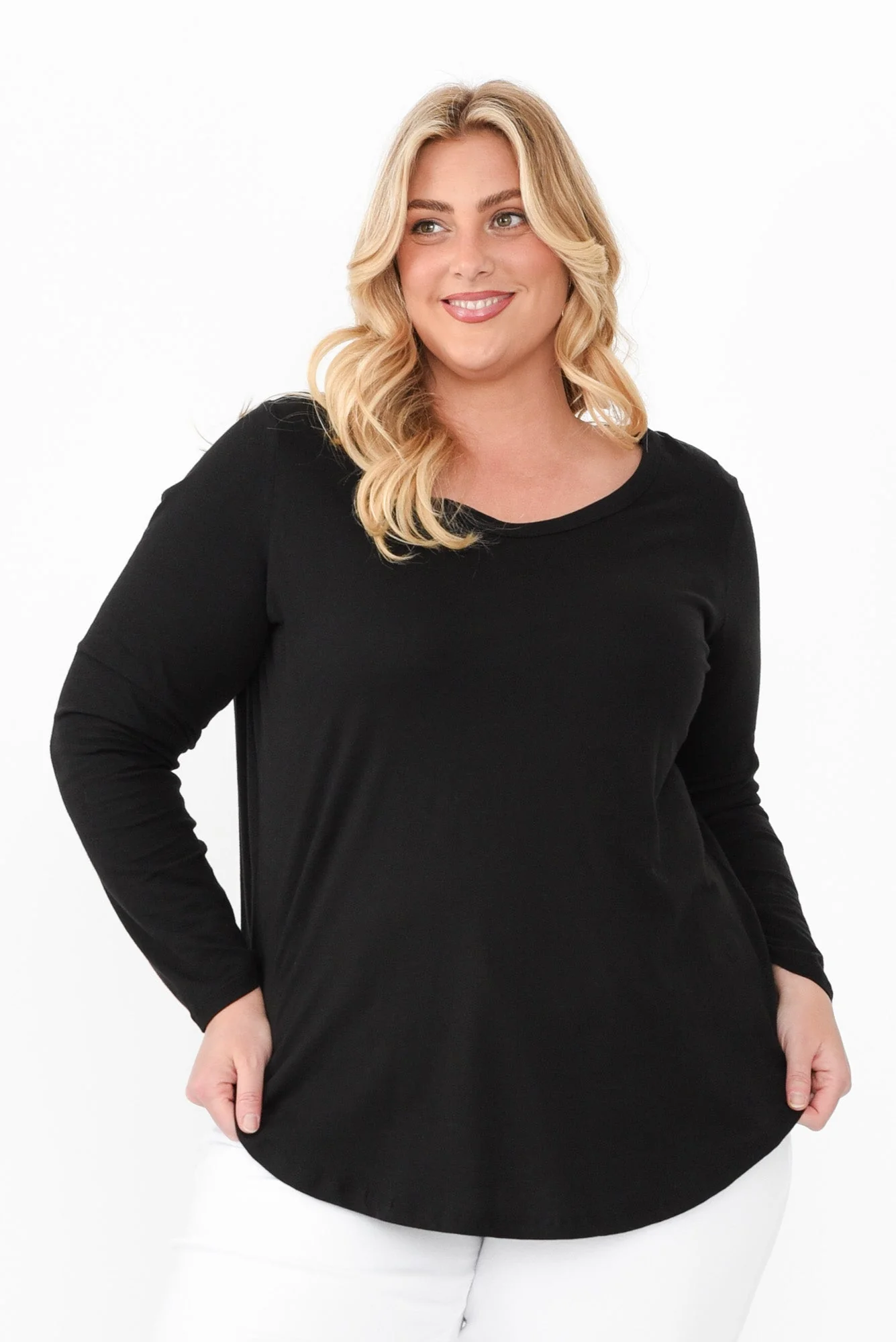 Megan Black Cotton Long Sleeve Top - Image 8