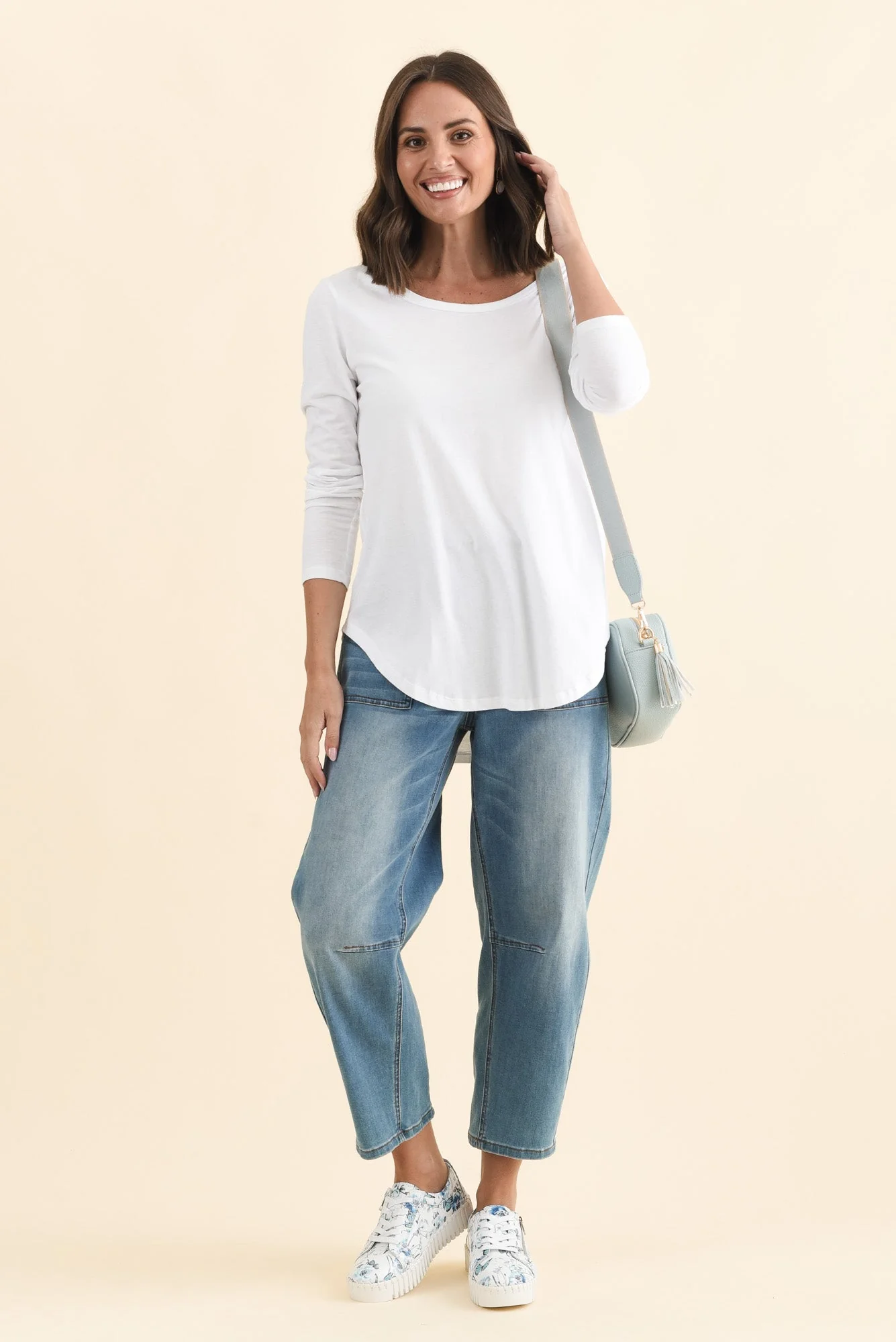 Megan White Cotton Long Sleeve Top - Image 3
