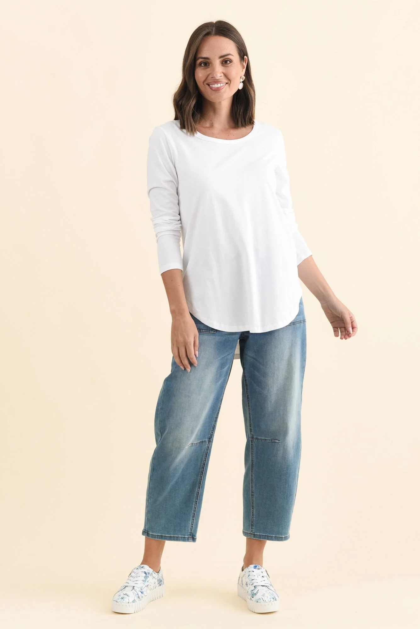 Megan White Cotton Long Sleeve Top - Image 6