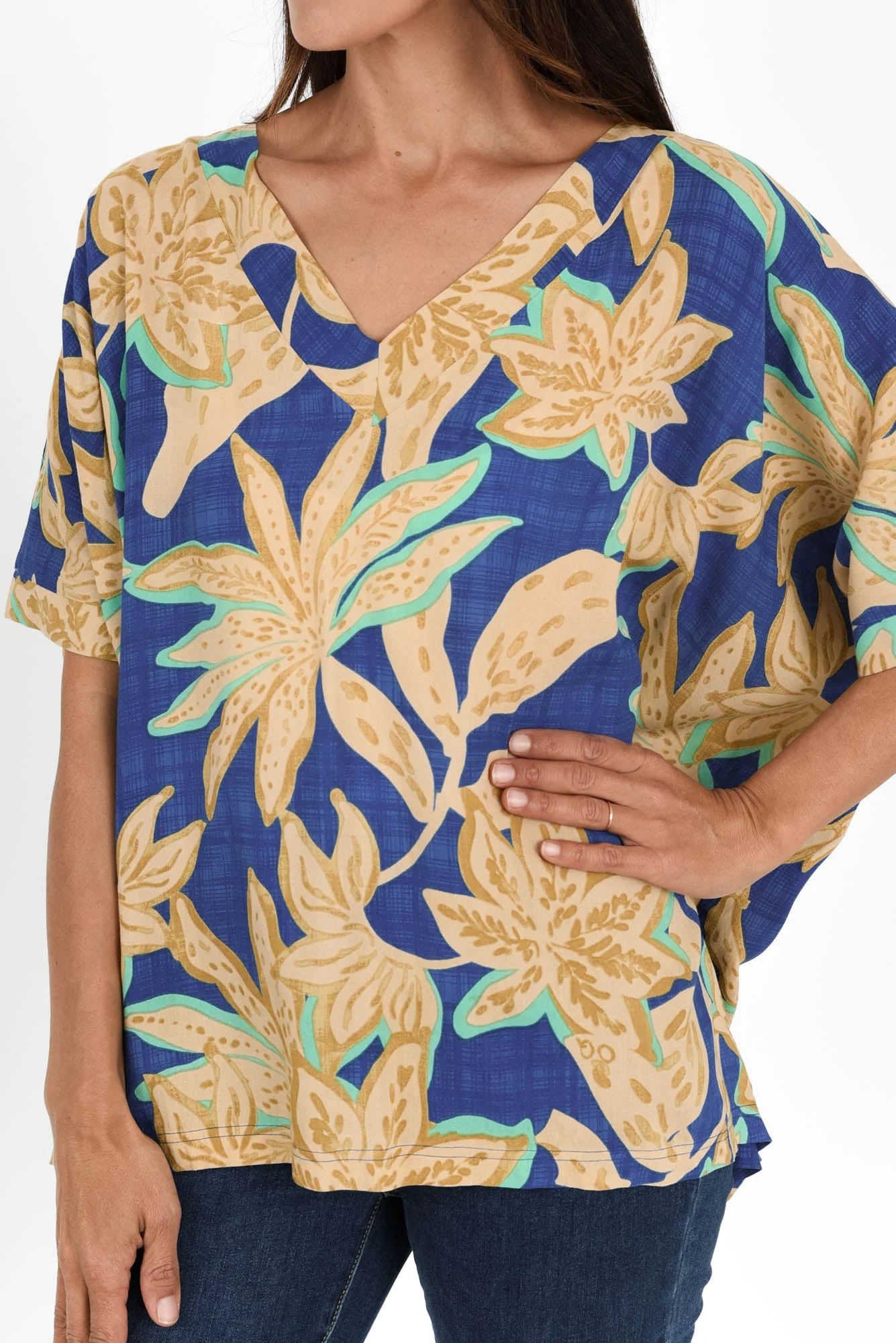 Meloria Blue Floral V Neck Top - Image 5
