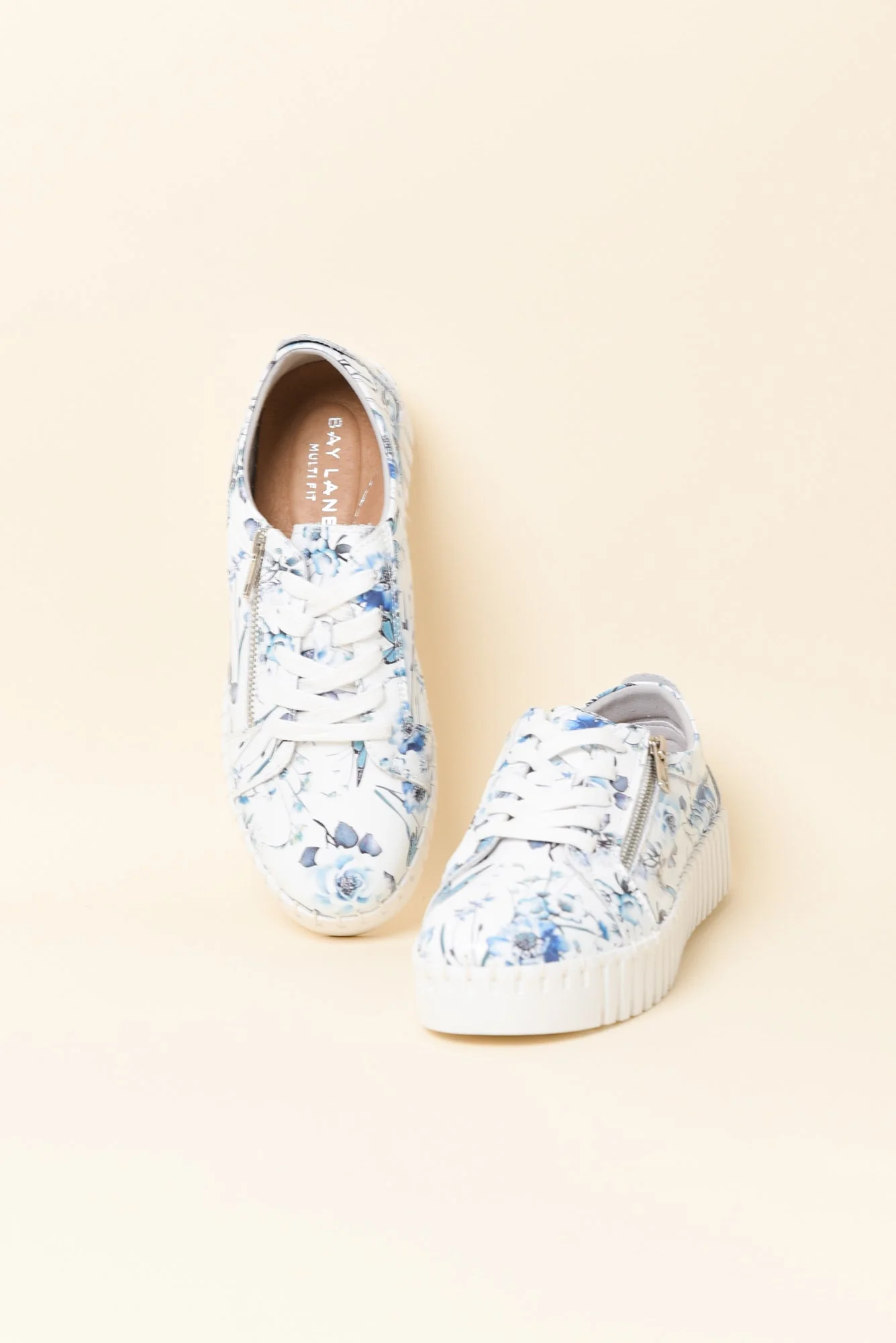 Merusa Blue Floral Leather Platform Sneaker - Image 2