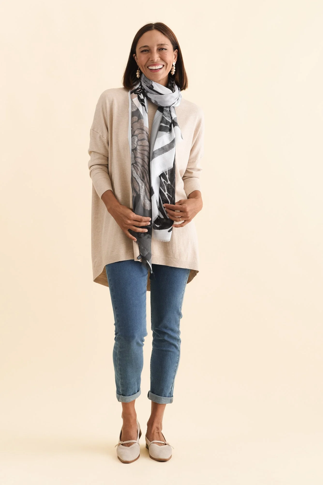 Meryl Beige Wool Blend Drape Sweater - Image 2