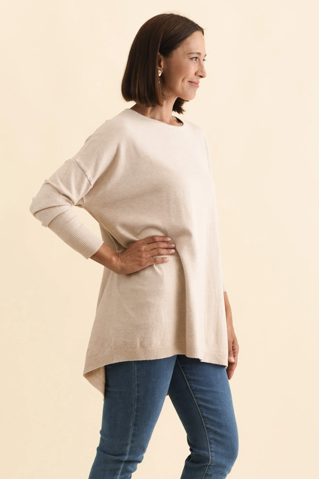 Meryl Beige Wool Blend Drape Sweater - Image 3