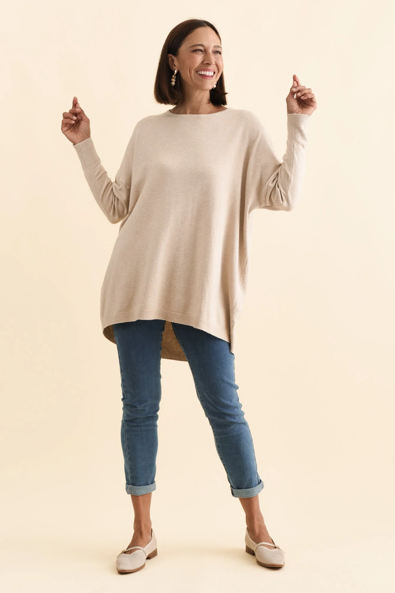 Meryl Beige Wool Blend Drape Sweater - Image 6