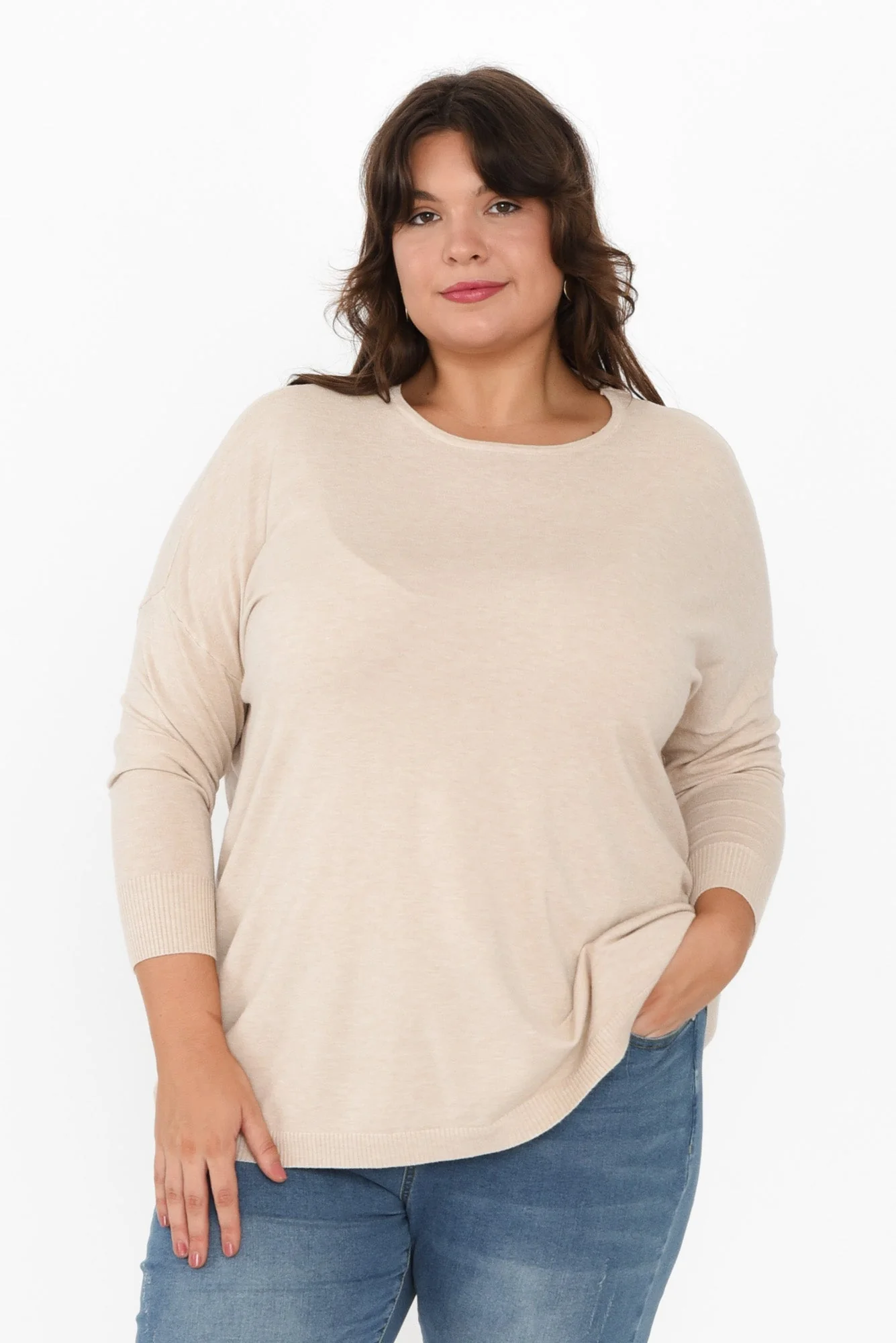 Meryl Beige Wool Blend Drape Sweater - Image 7