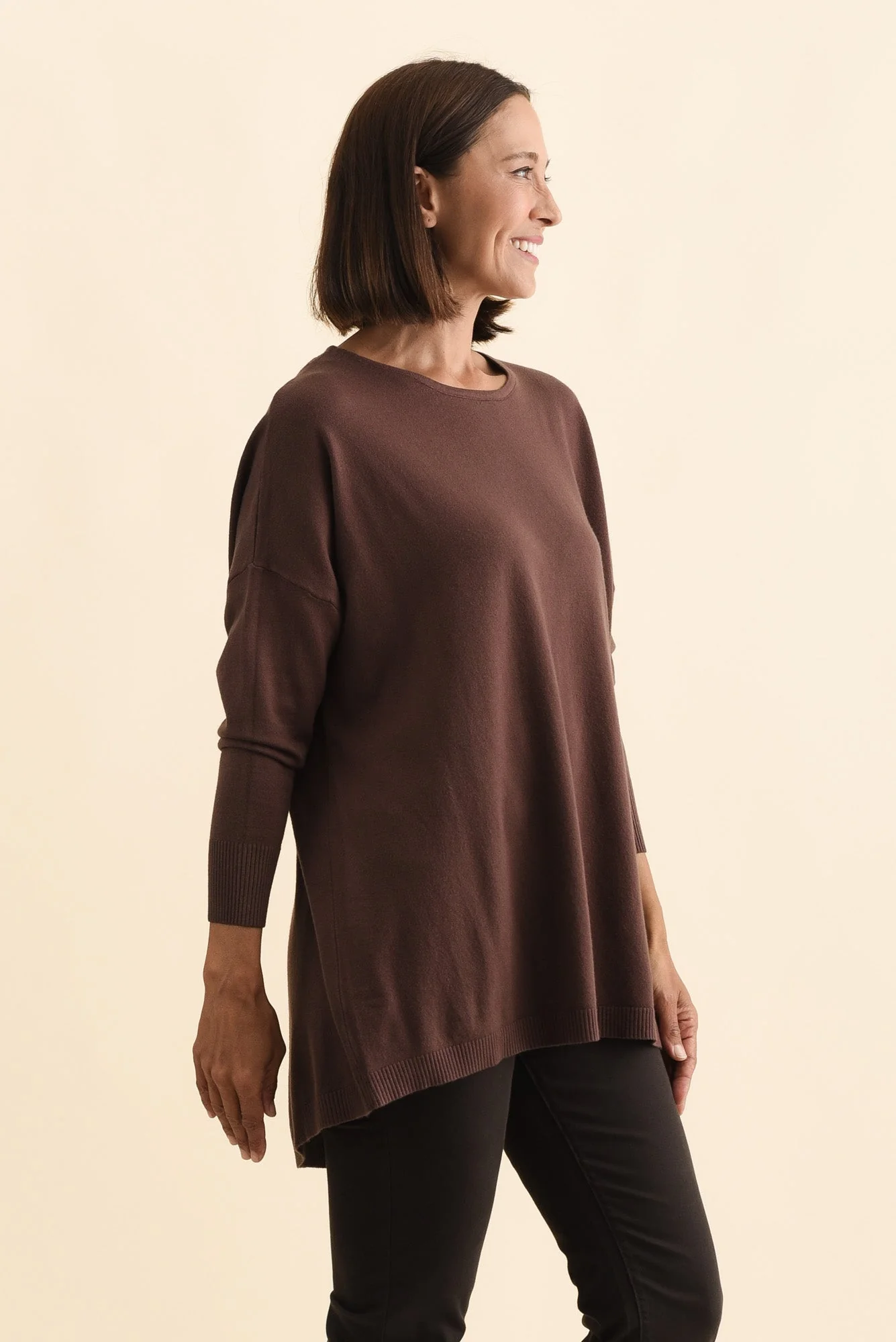 Meryl Brown Wool Blend Drape Sweater - Image 3