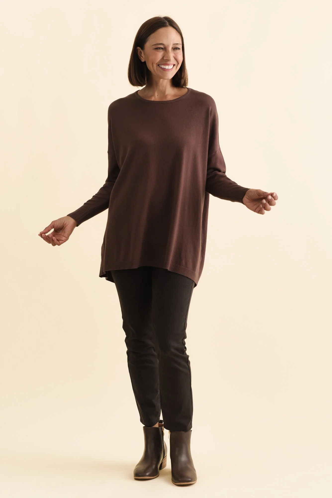 Meryl Brown Wool Blend Drape Sweater - Image 6