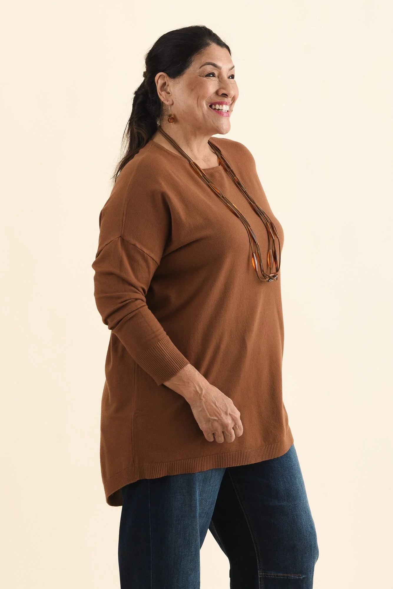 Meryl Chocolate Wool Blend Drape Sweater - Image 10