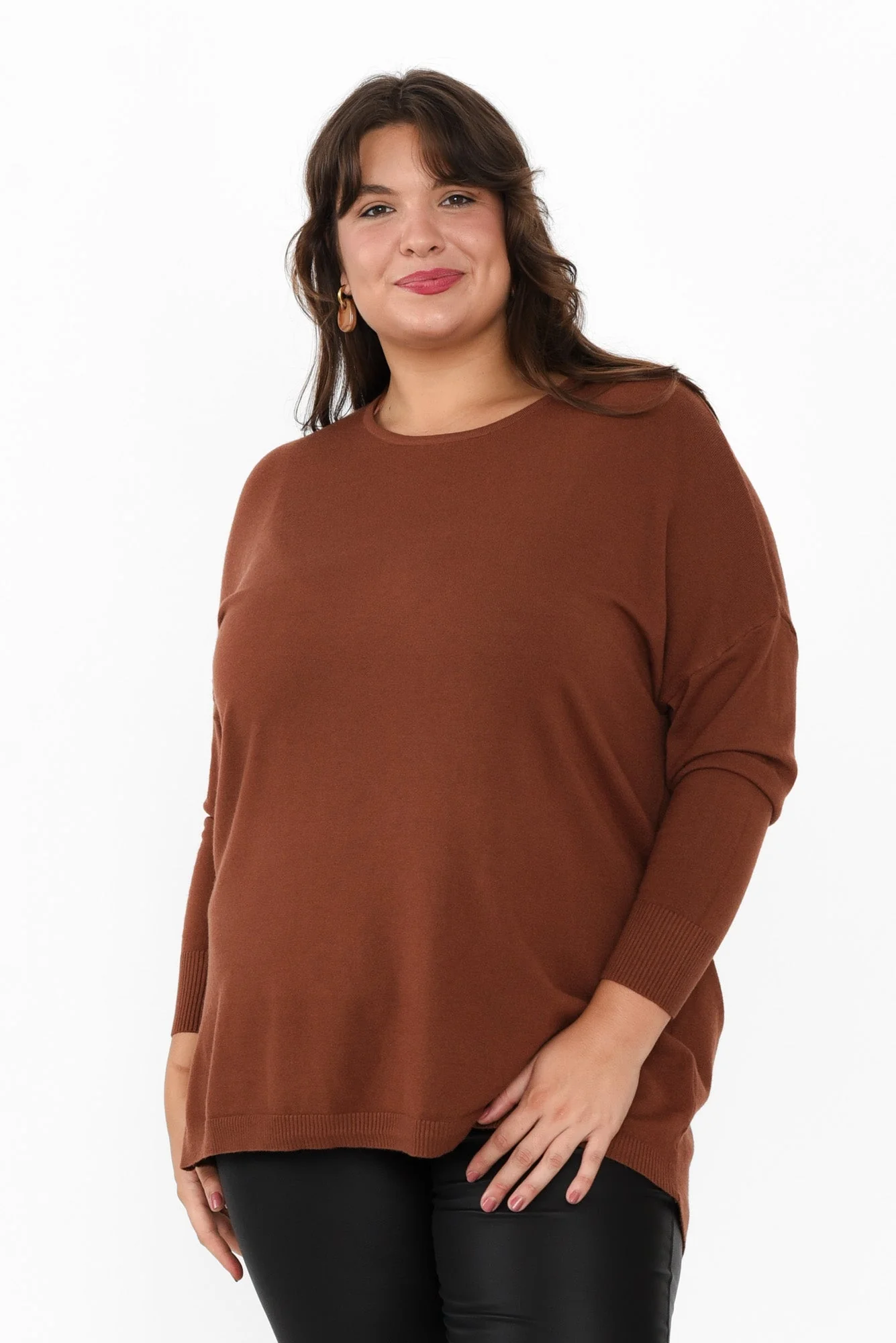 Meryl Chocolate Wool Blend Drape Sweater - Image 12