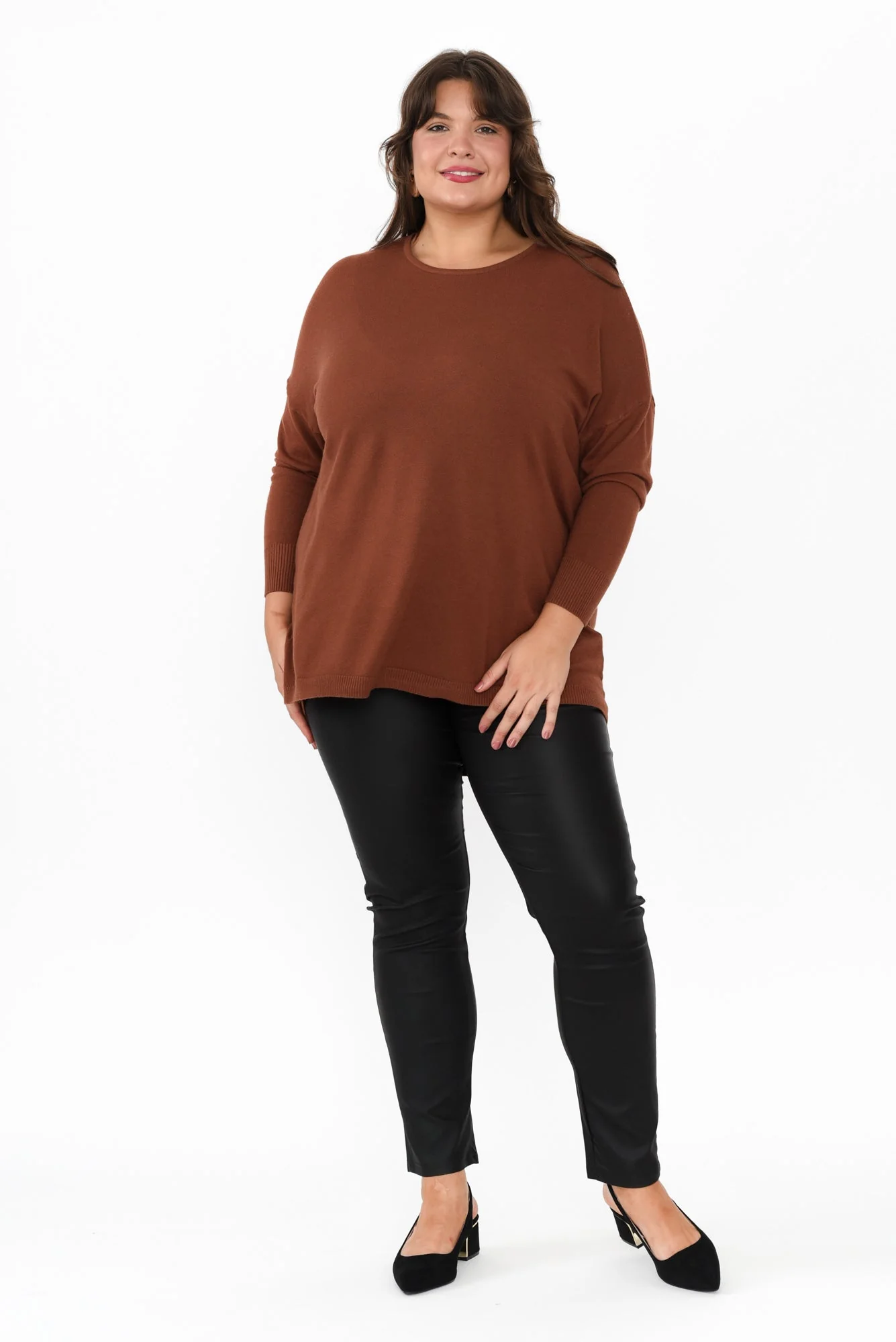 Meryl Chocolate Wool Blend Drape Sweater - Image 13