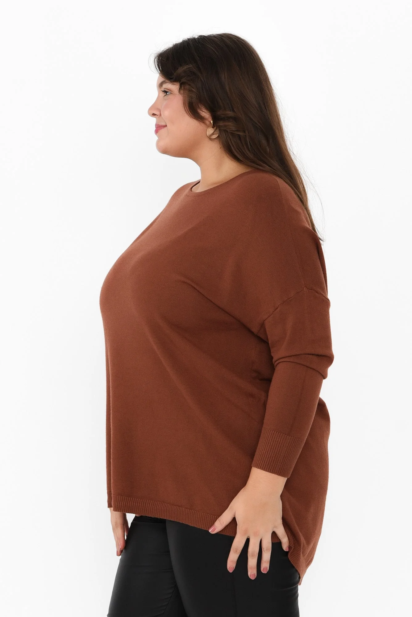 Meryl Chocolate Wool Blend Drape Sweater - Image 14