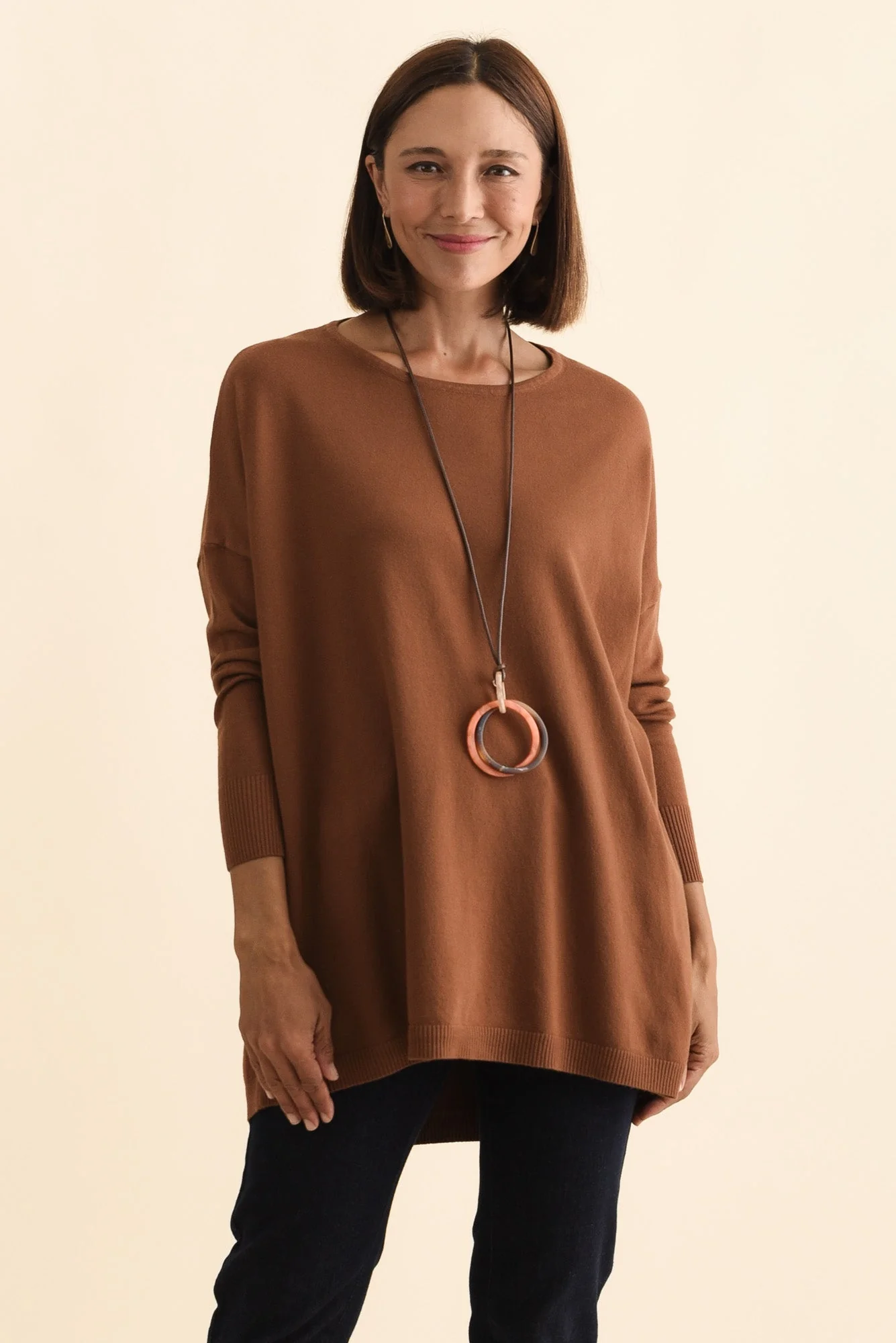 Meryl Chocolate Wool Blend Drape Sweater - Image 2